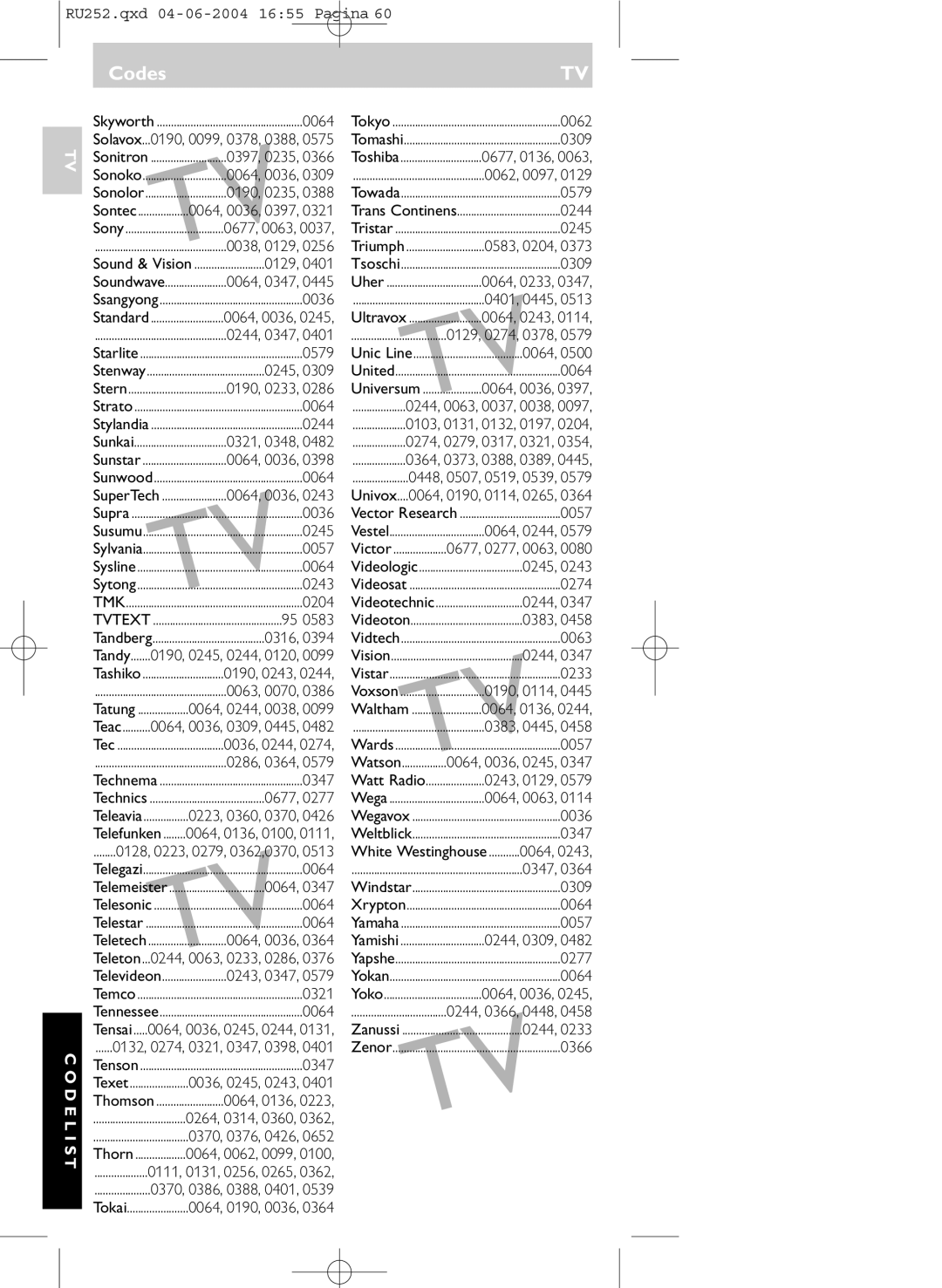 Philips SBC RU 252 manual Tvtext 