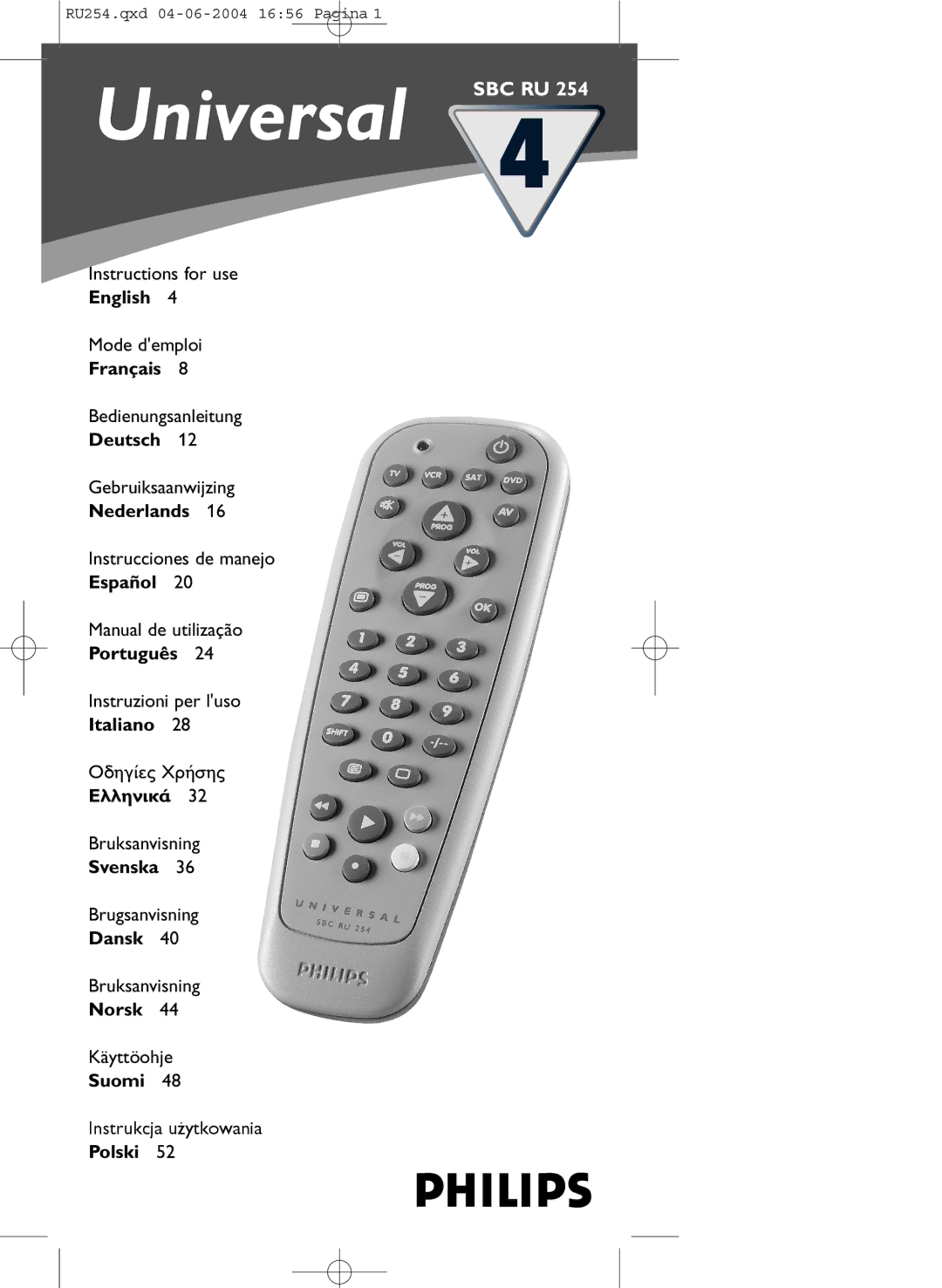 Philips SBC RU 254 manual Sbc Ru 