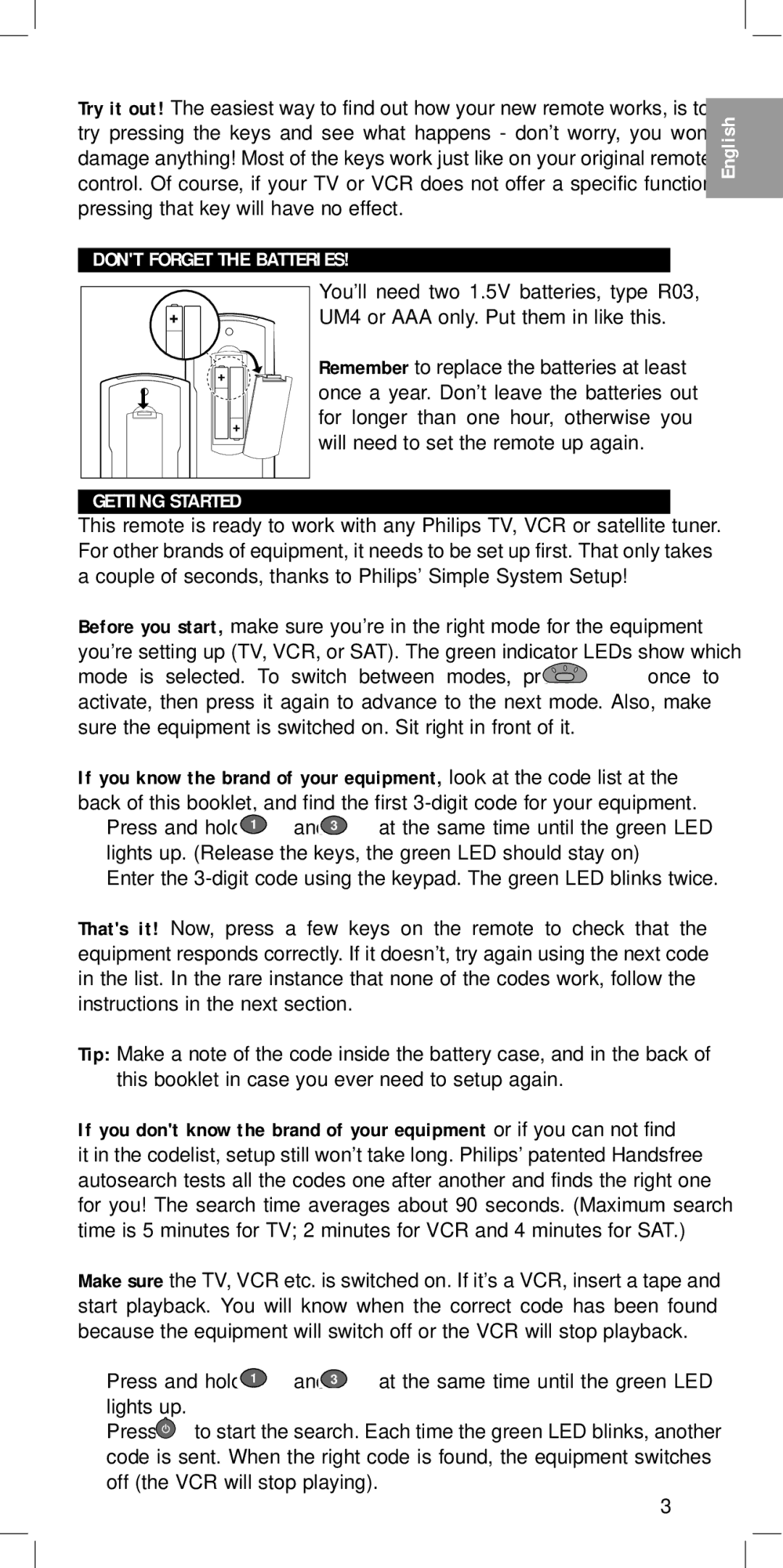 Philips SBC RU 430 manual Dont Forget the Batteries, Getting Started 