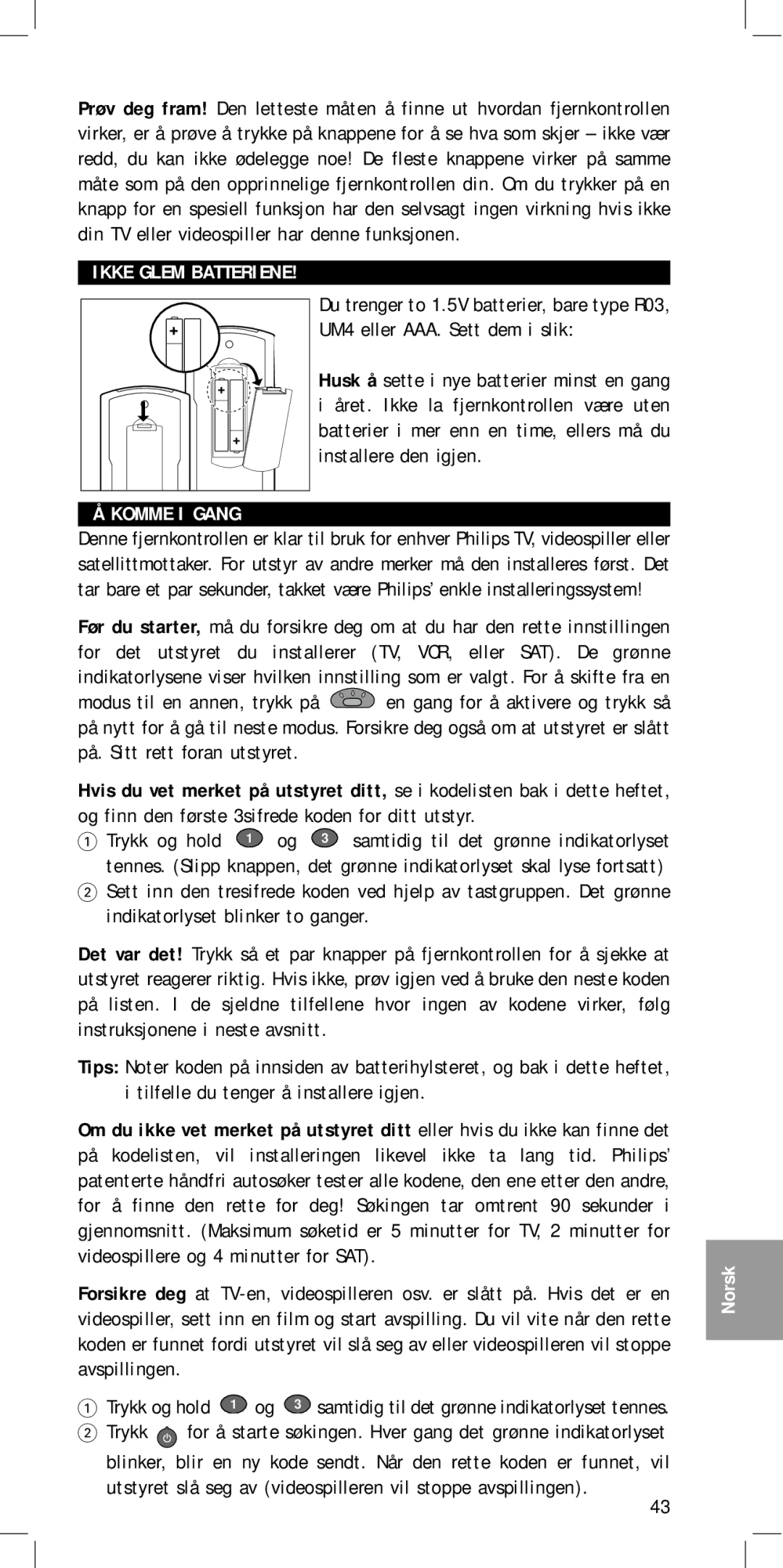 Philips SBC RU 430 manual Komme I Gang 