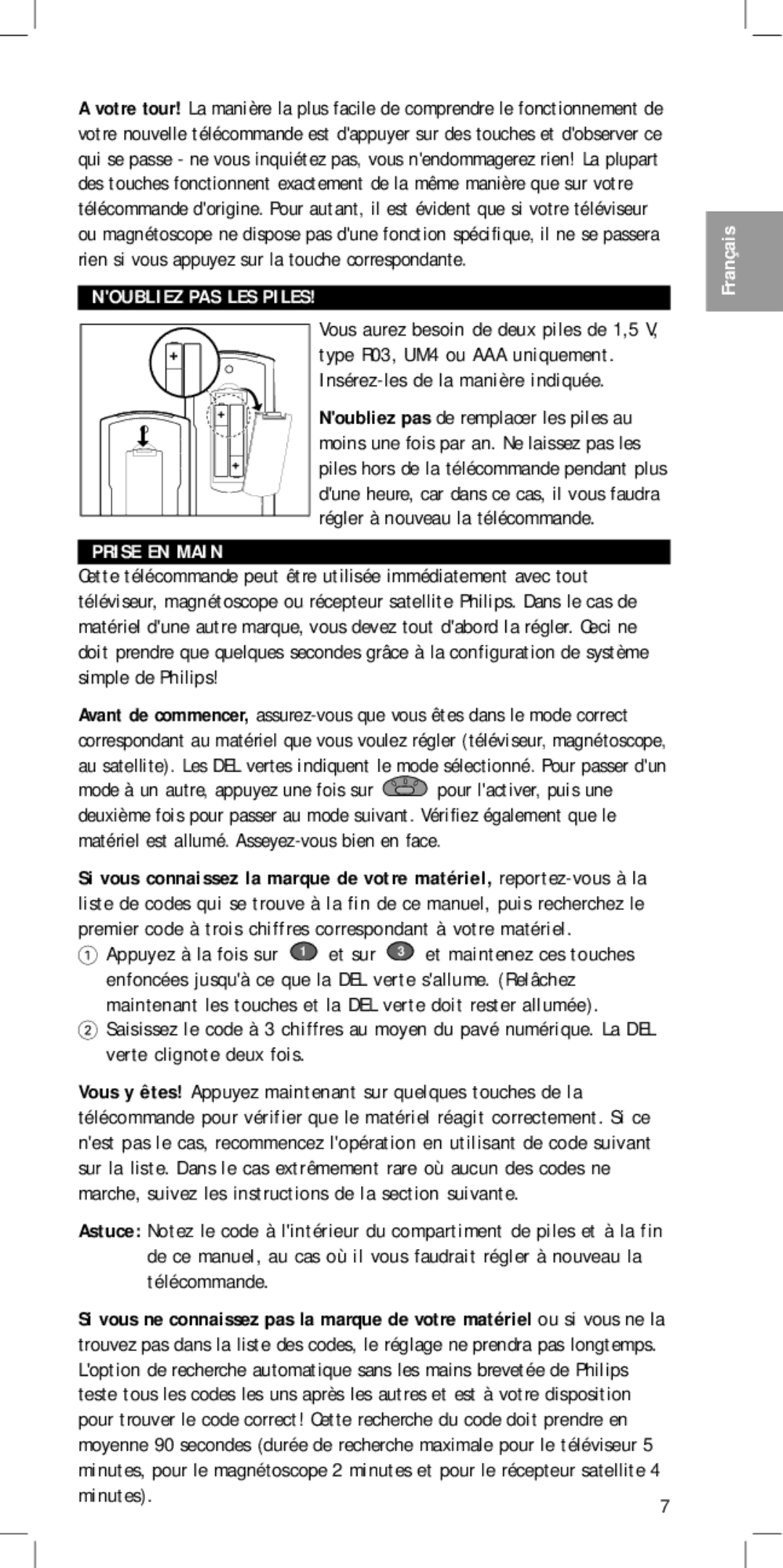 Philips SBC RU 430 manual Prise EN Main, Minutes 