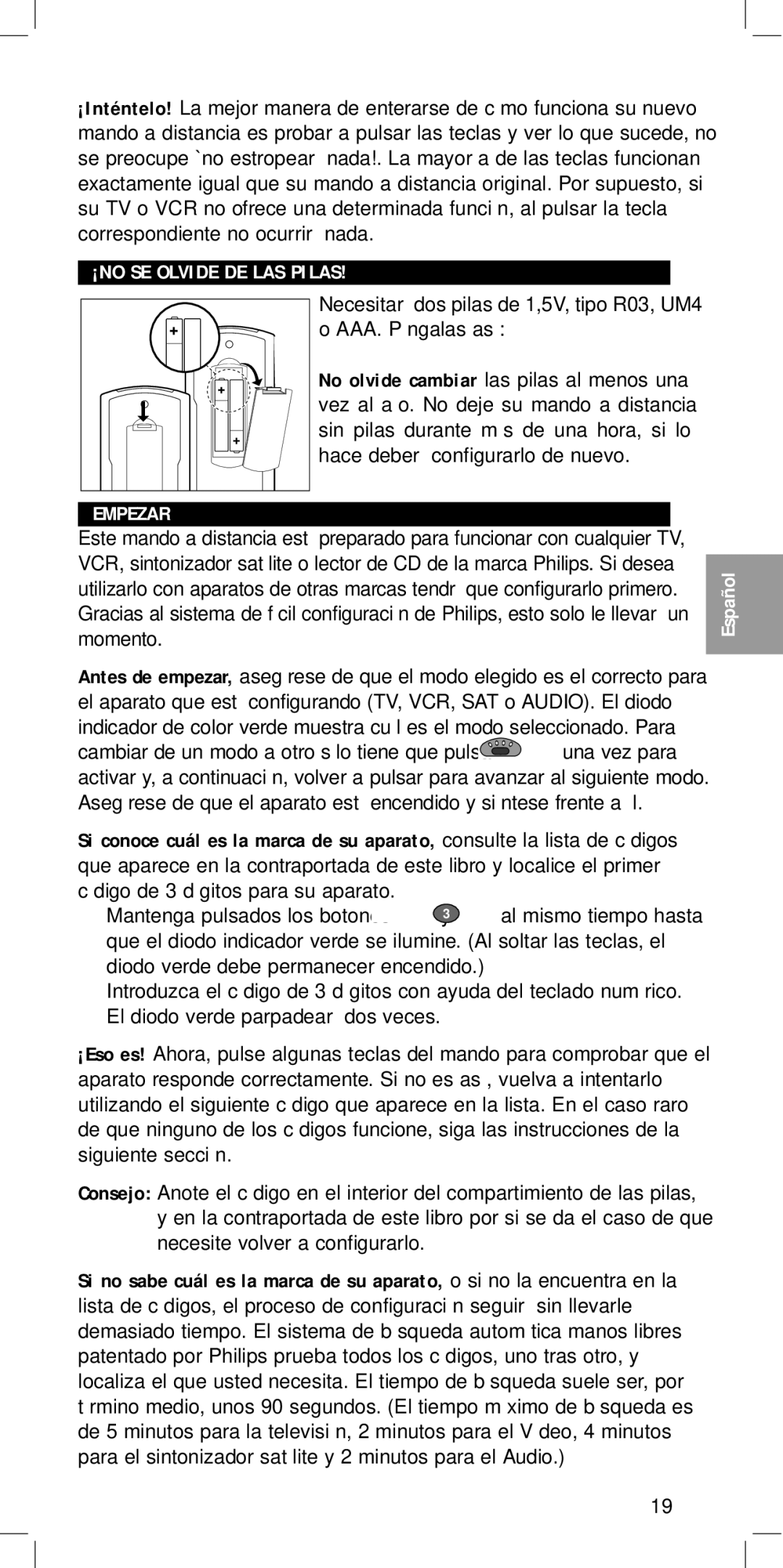 Philips SBC RU 440 manual ¡NO SE Olvide DE LAS Pilas Empezar 