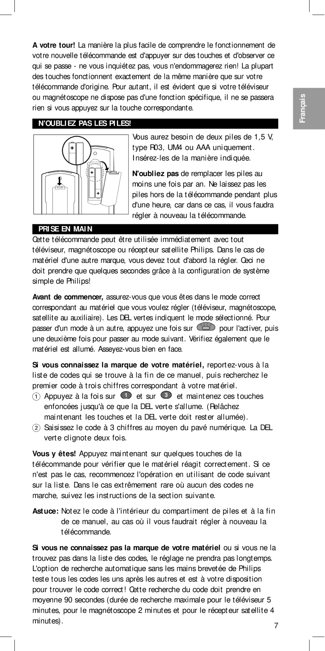 Philips SBC RU 455 manual Prise EN Main, Minutes 