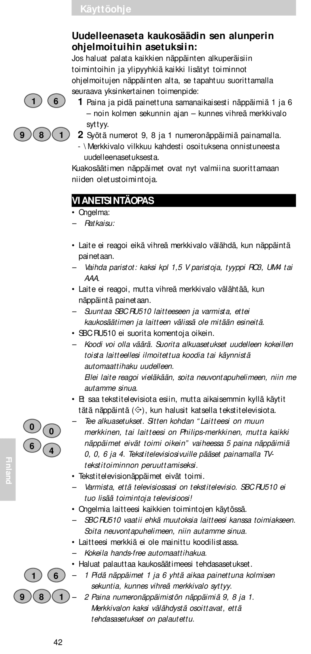 Philips SBC RU 510 manual Vianetsintäopas 