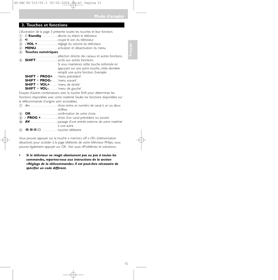 Philips SBC RU 510/00U manual Mode demploi Touches et fonctions, Touches numériques 