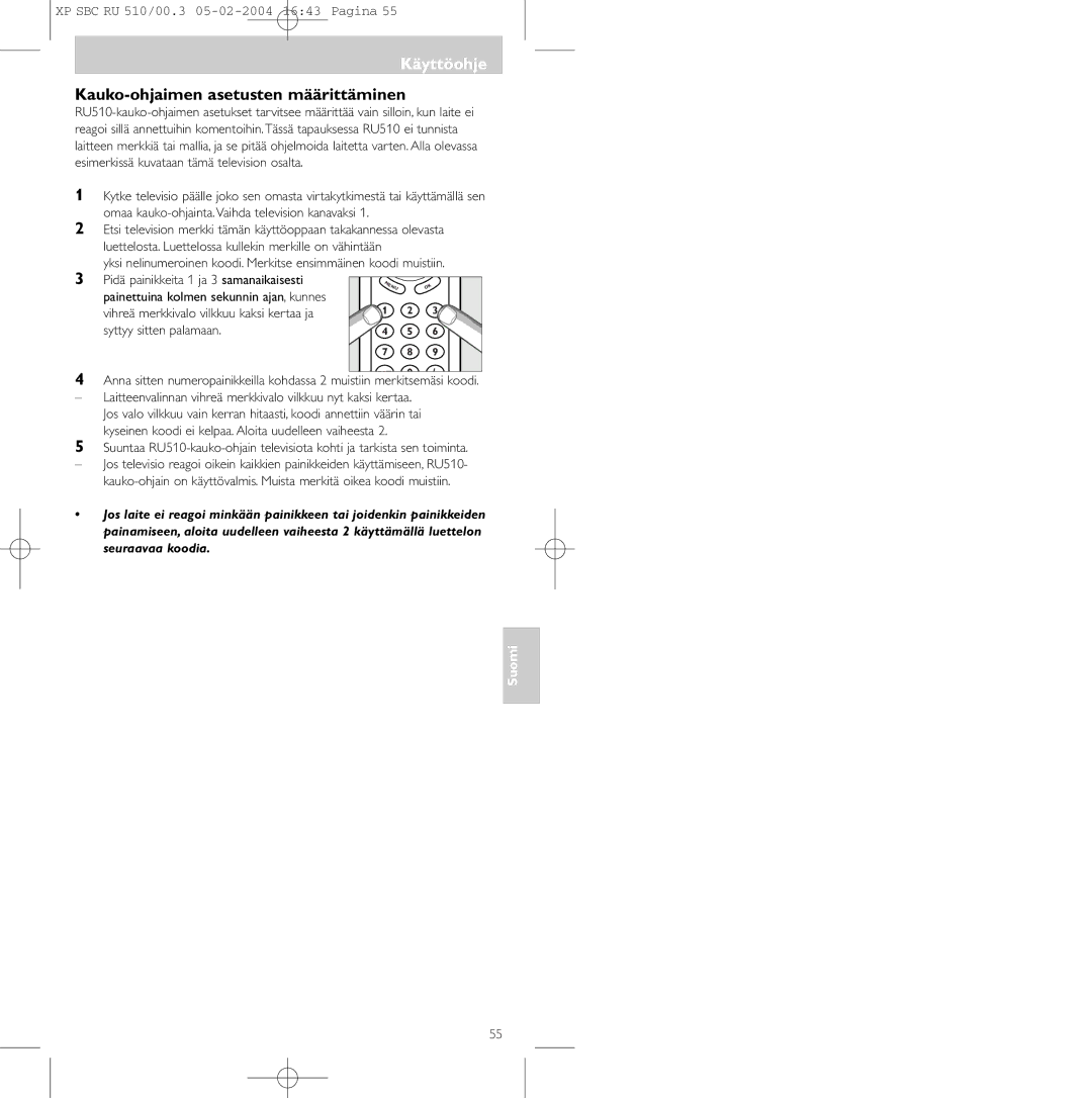Philips SBC RU 510/00U manual Kauko-ohjaimen asetusten määrittäminen 