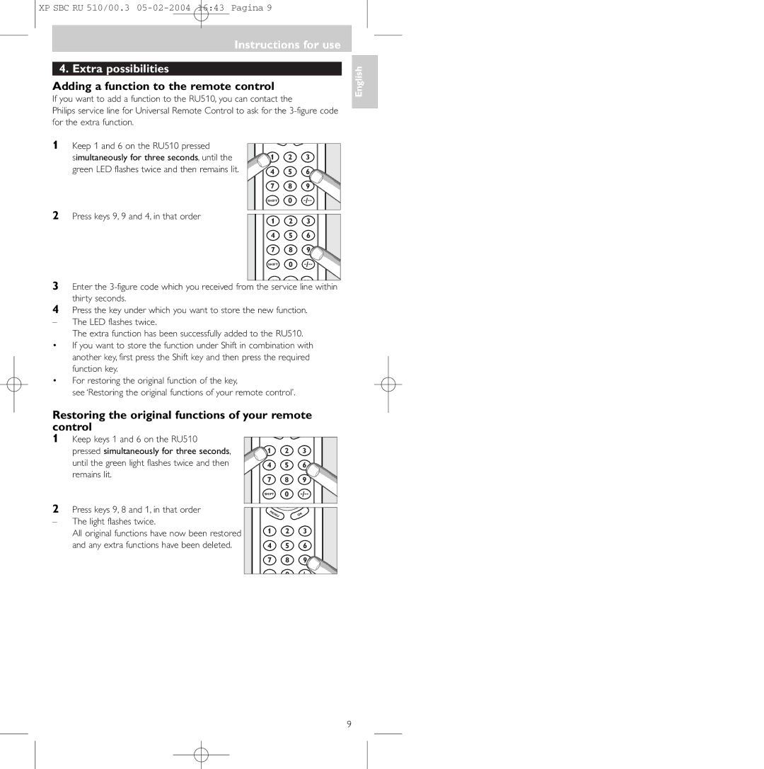 Philips SBC RU 510/00U manual Instructions for use Extra possibilities, Adding a function to the remote control 