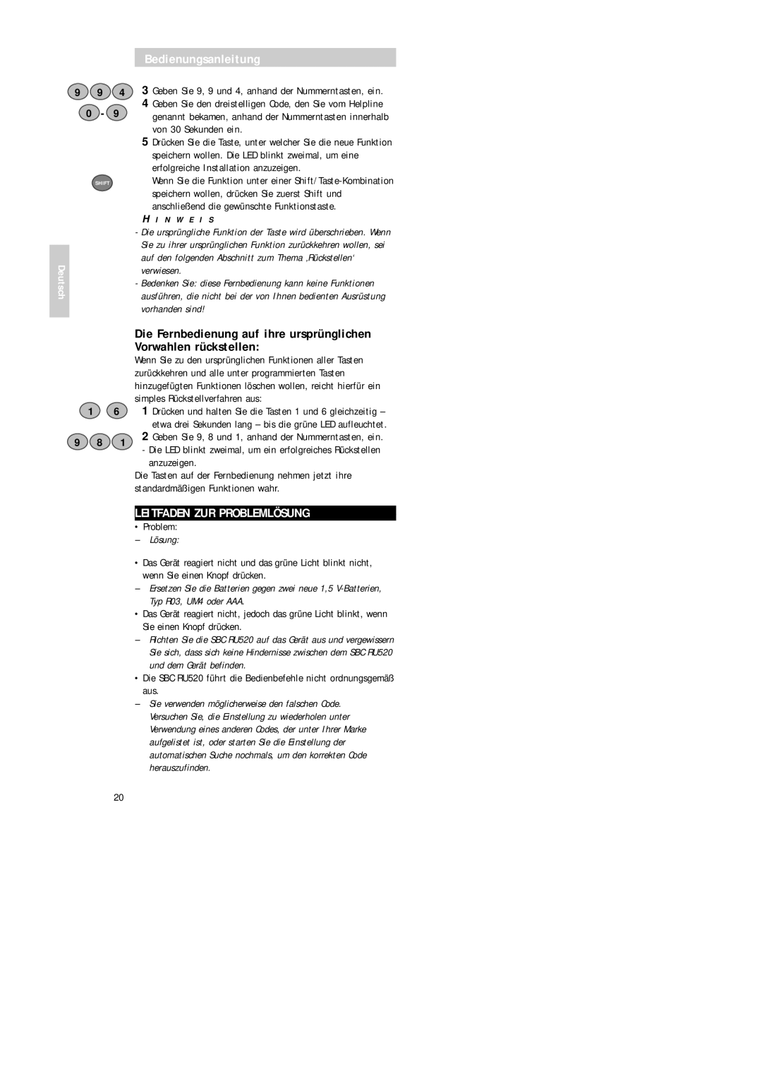 Philips SBC RU 520 manual Leitfaden ZUR Problemlösung, Lösung 