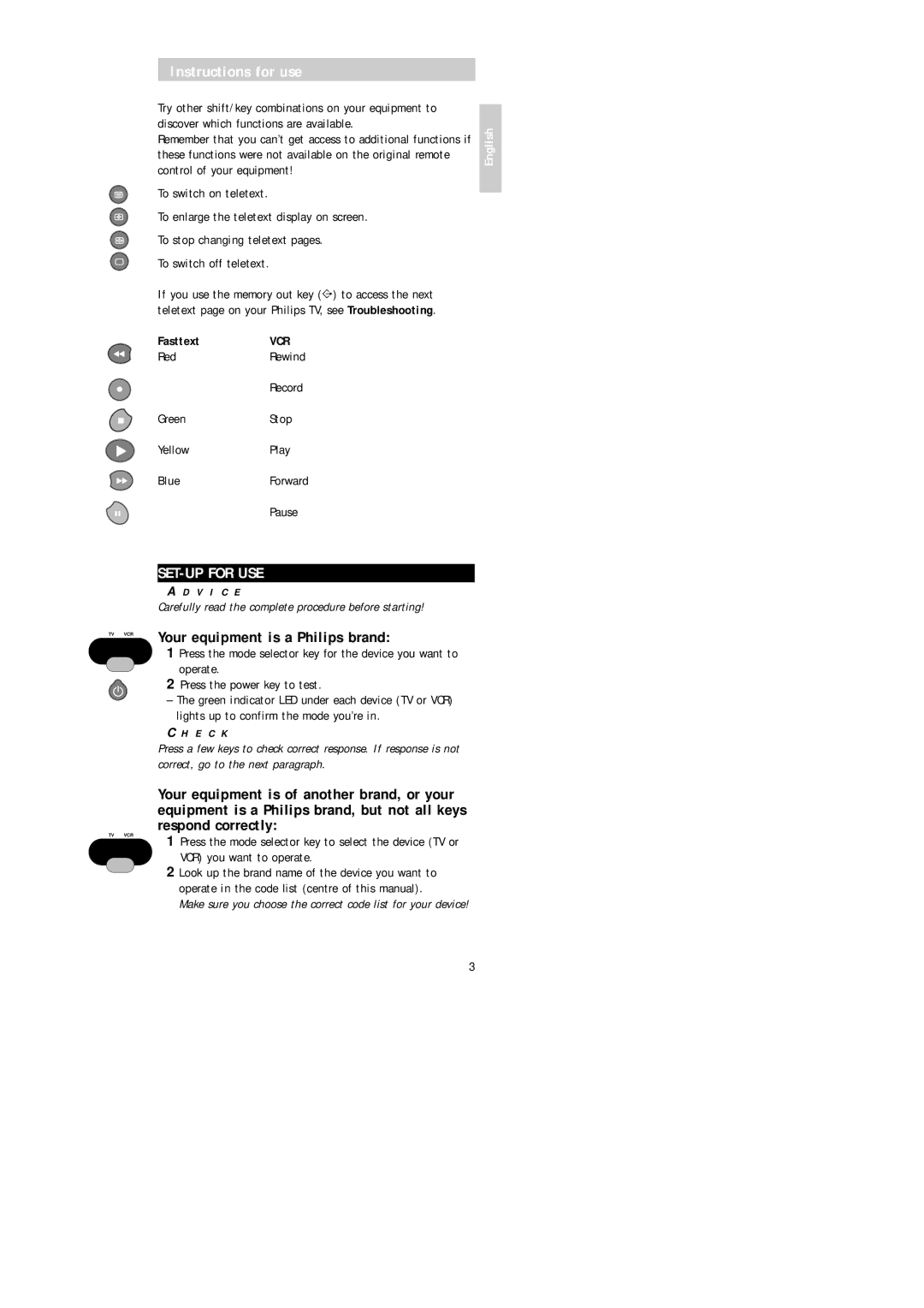 Philips SBC RU 520 manual SET-UP for USE, Your equipment is a Philips brand 