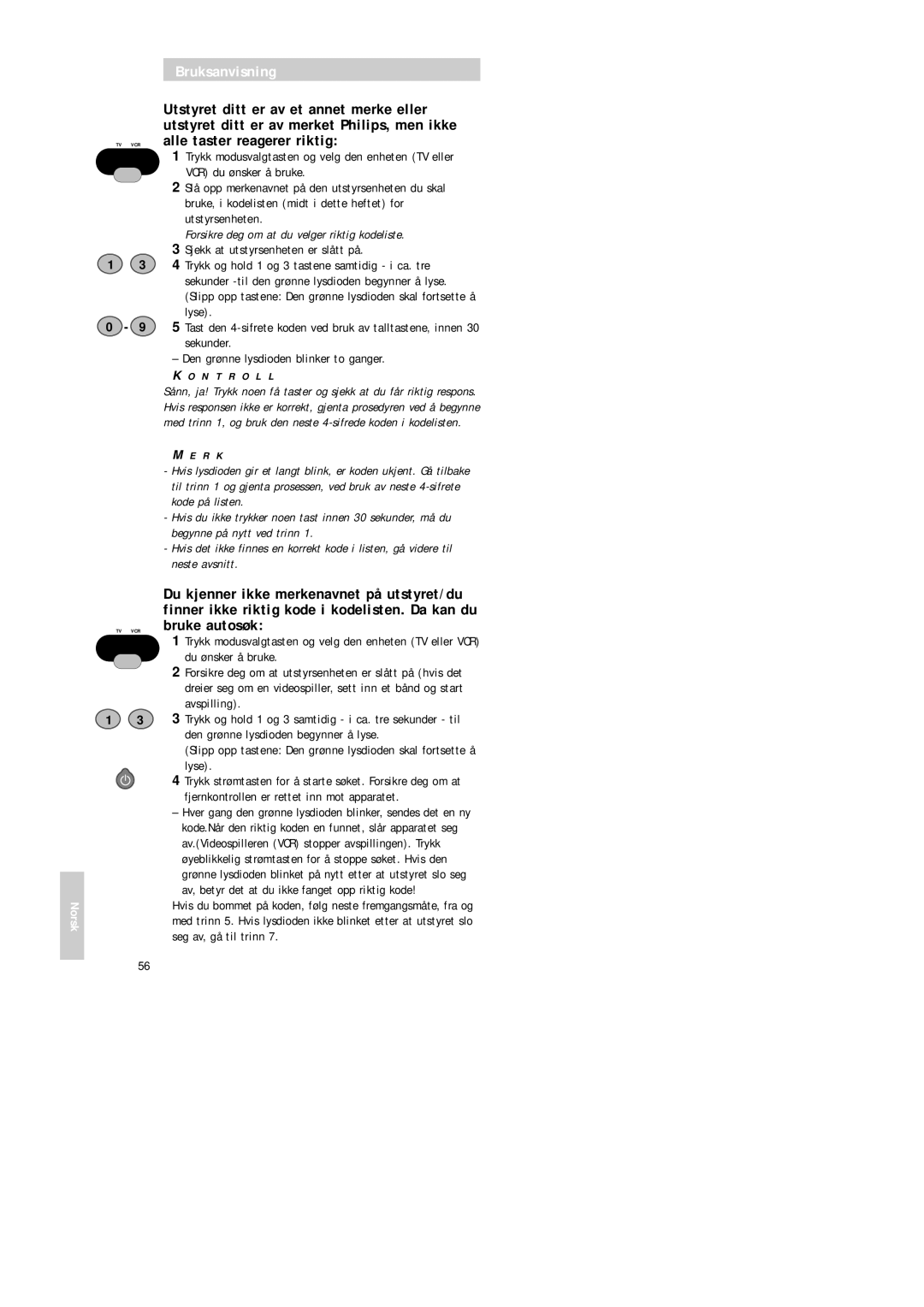 Philips SBC RU 520 manual Forsikre deg om at du velger riktig kodeliste 