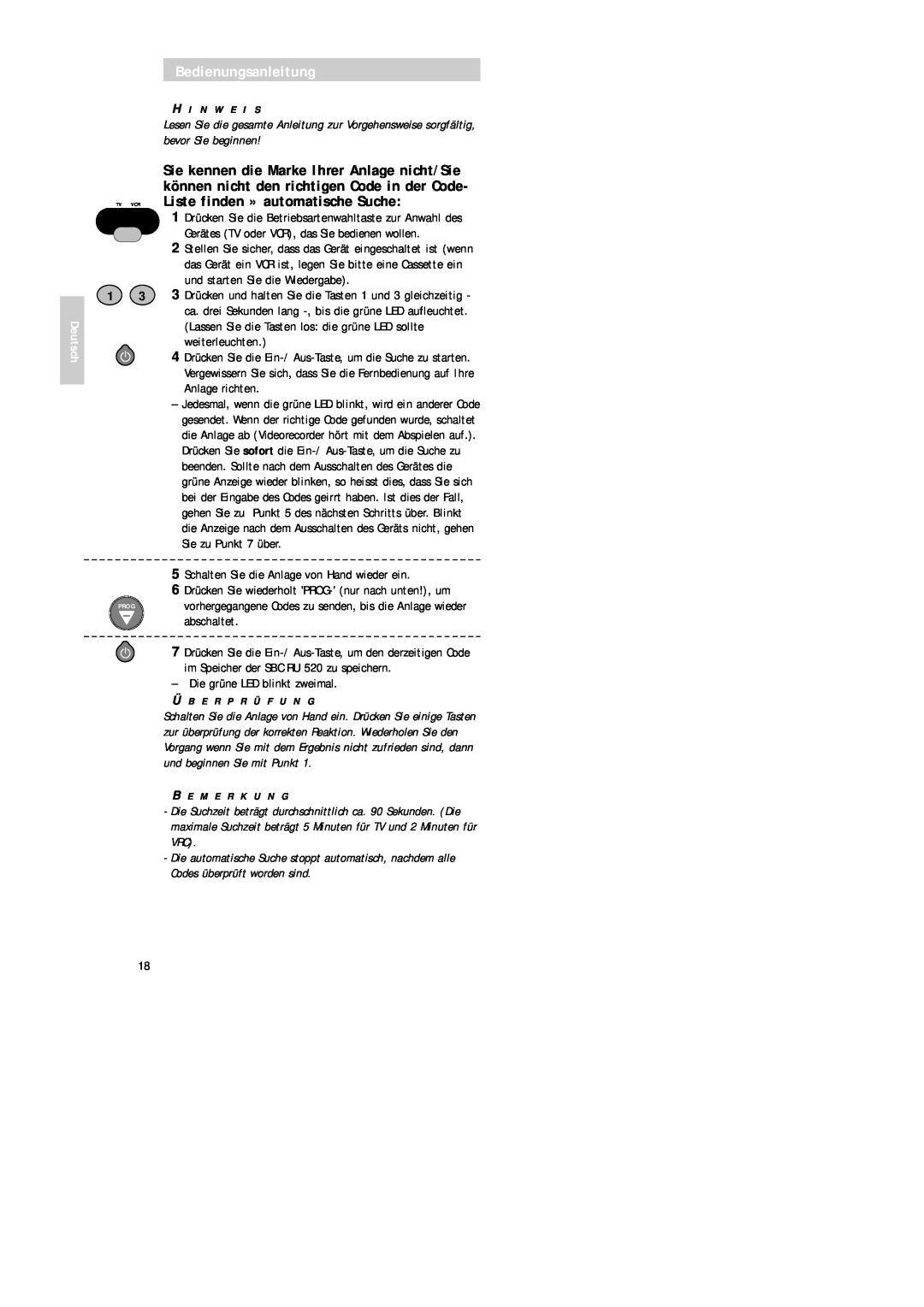 Philips SBC RU 520 manual Bedienungsanleitung, Deutsch 