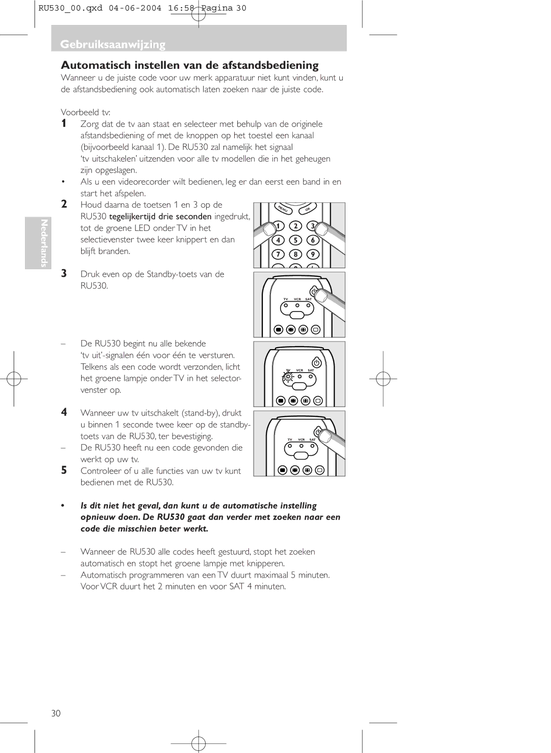 Philips SBC RU 530/00U manual Automatisch instellen van de afstandsbediening 