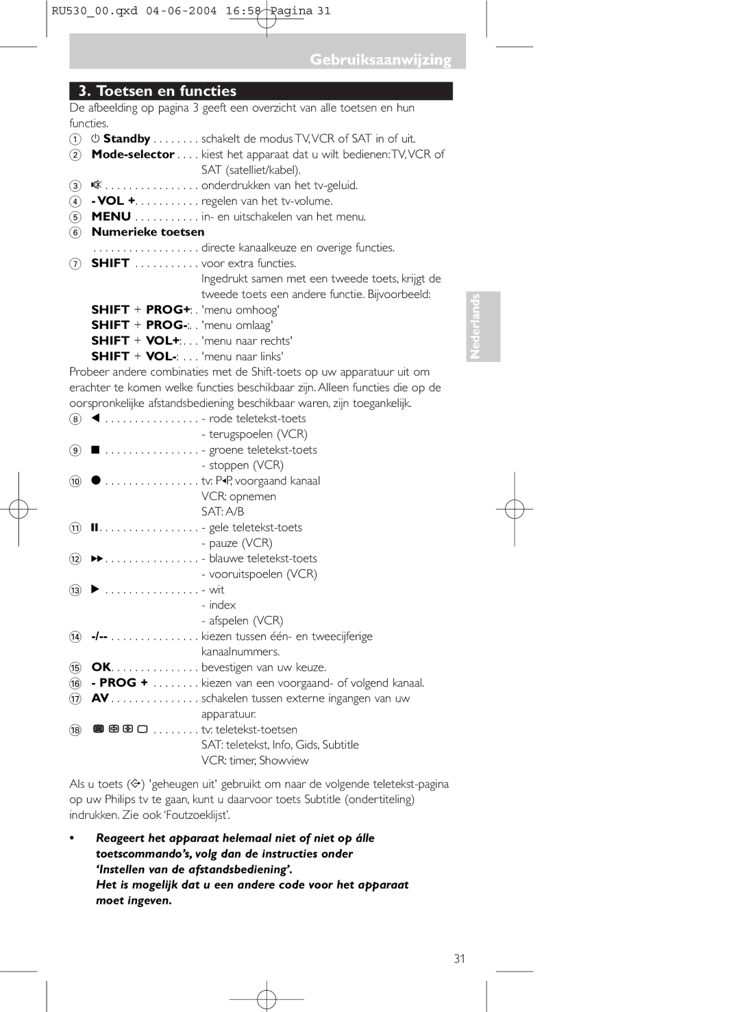 Philips SBC RU 530/00U manual Gebruiksaanwijzing Toetsen en functies, Numerieke toetsen 