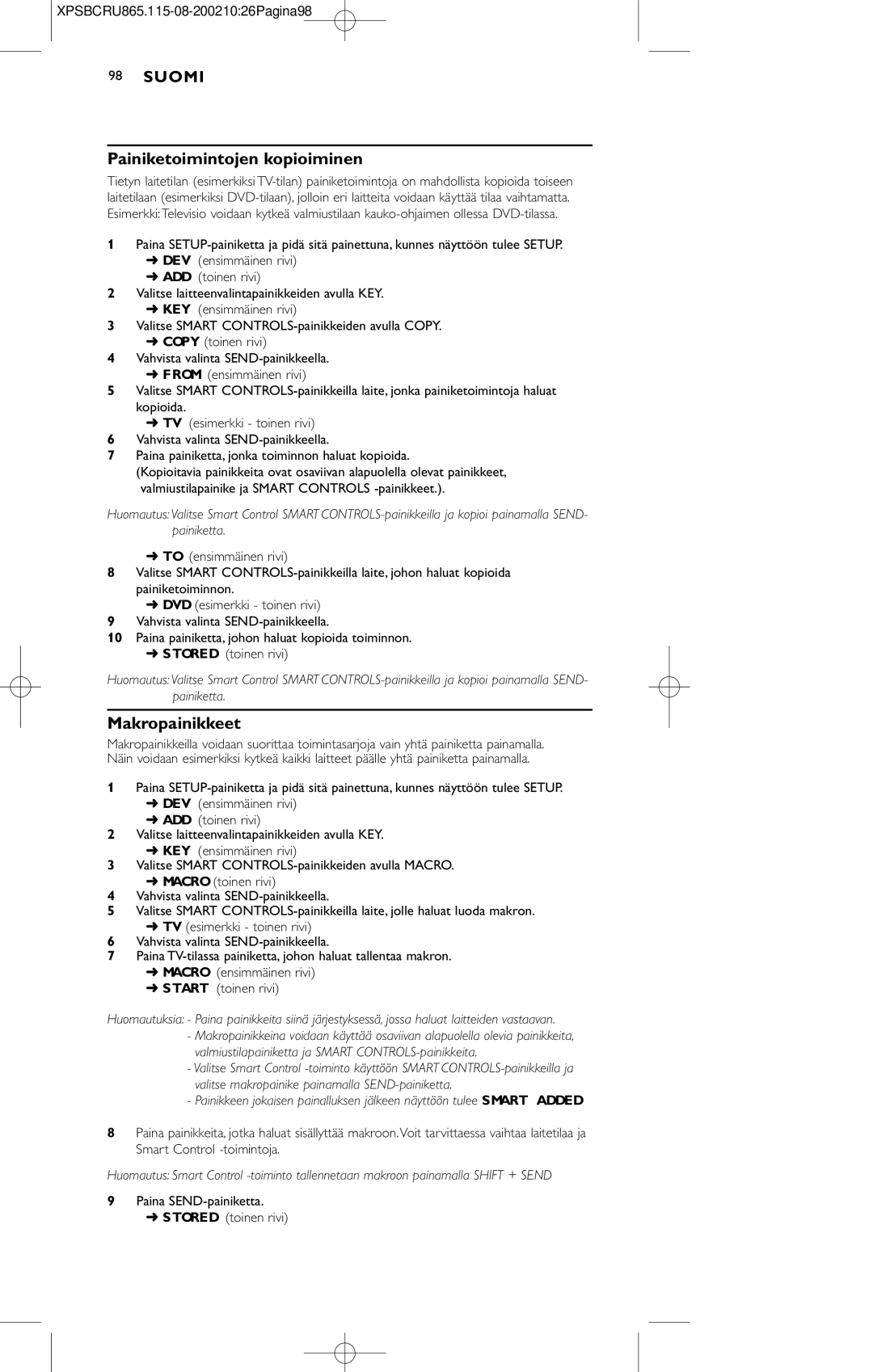 Philips SBC RU 865/00 manual Painiketoimintojen kopioiminen, Makropainikkeet 