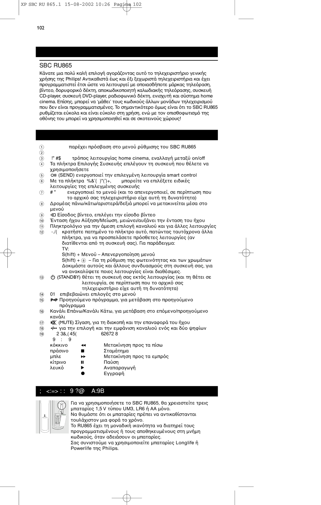 Philips SBC RU 865/00 manual Εισαγωγή, Πλήκτρα, Μην τις µπαταρίες 