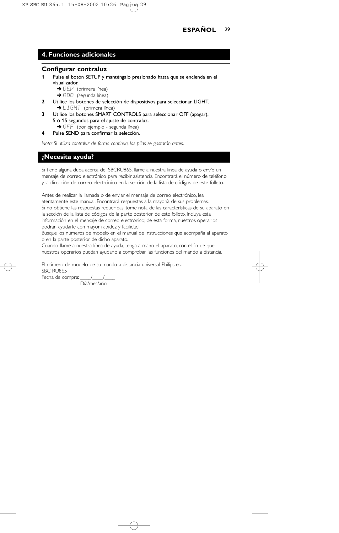 Philips SBC RU 865/00 manual Funciones adicionales, Configurar contraluz, ¿Necesita ayuda? 