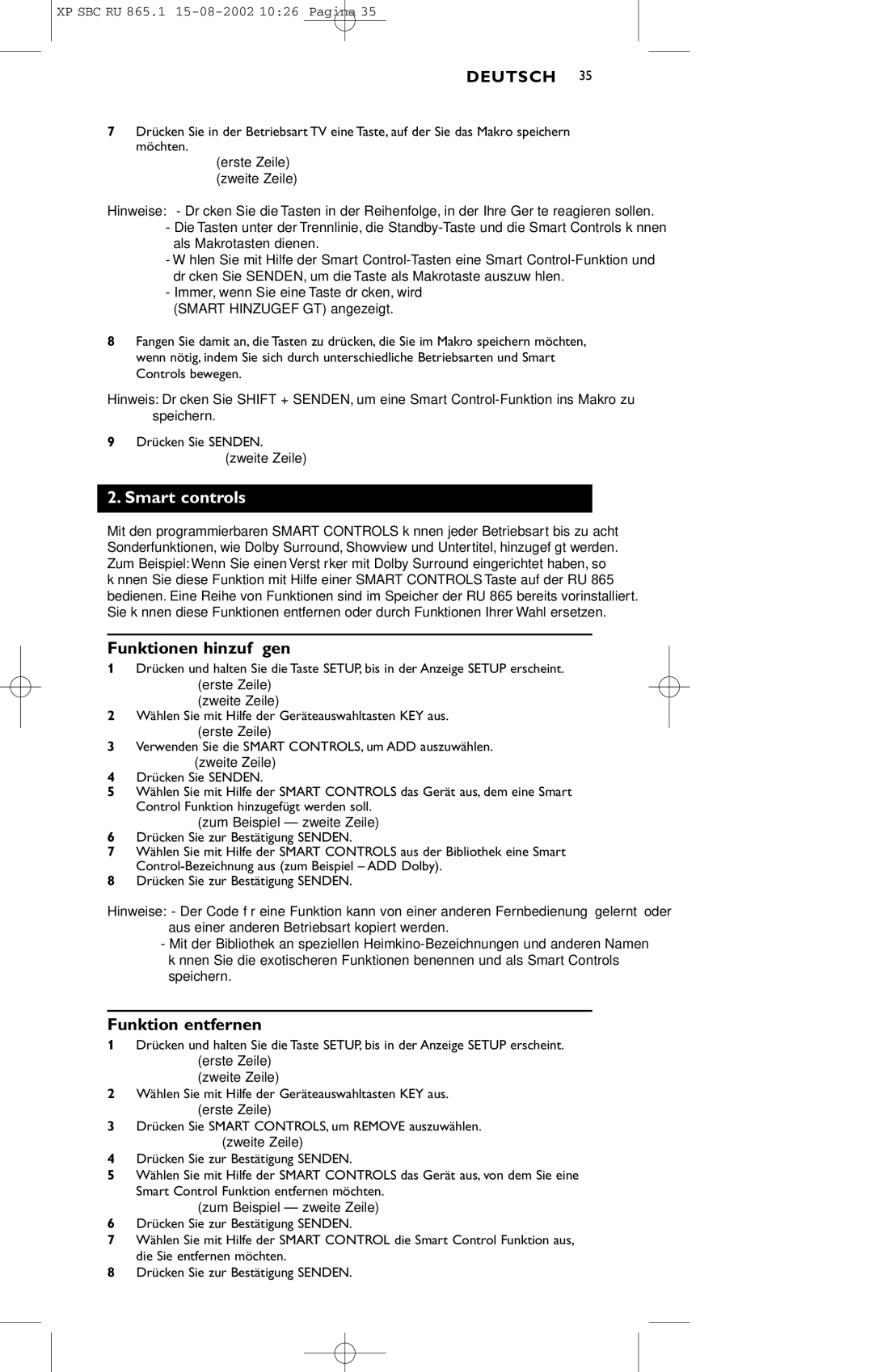 Philips SBC RU 865/00 manual Funktionen hinzufügen, Funktion entfernen 