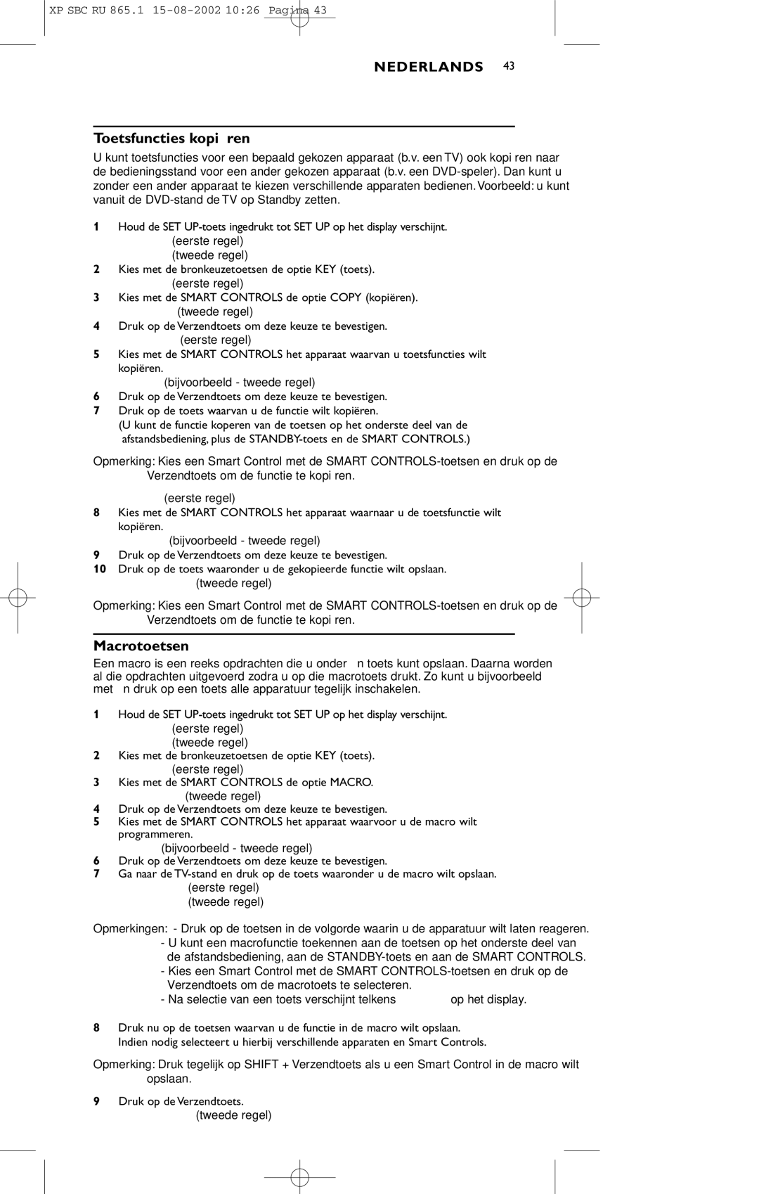 Philips SBC RU 865/00 manual Toetsfuncties kopiëren, Macrotoetsen 