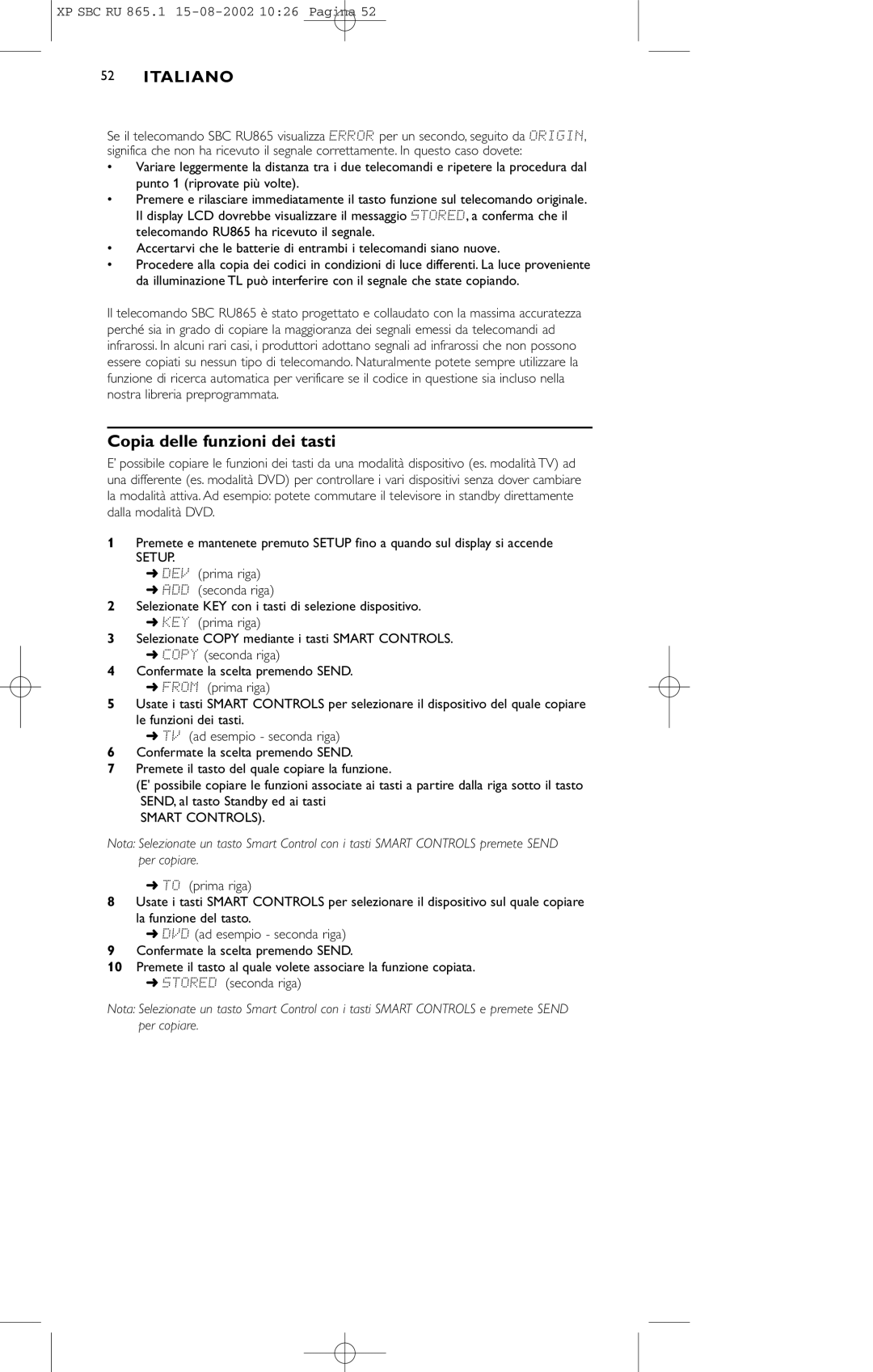 Philips SBC RU 865/00 manual Copia delle funzioni dei tasti 