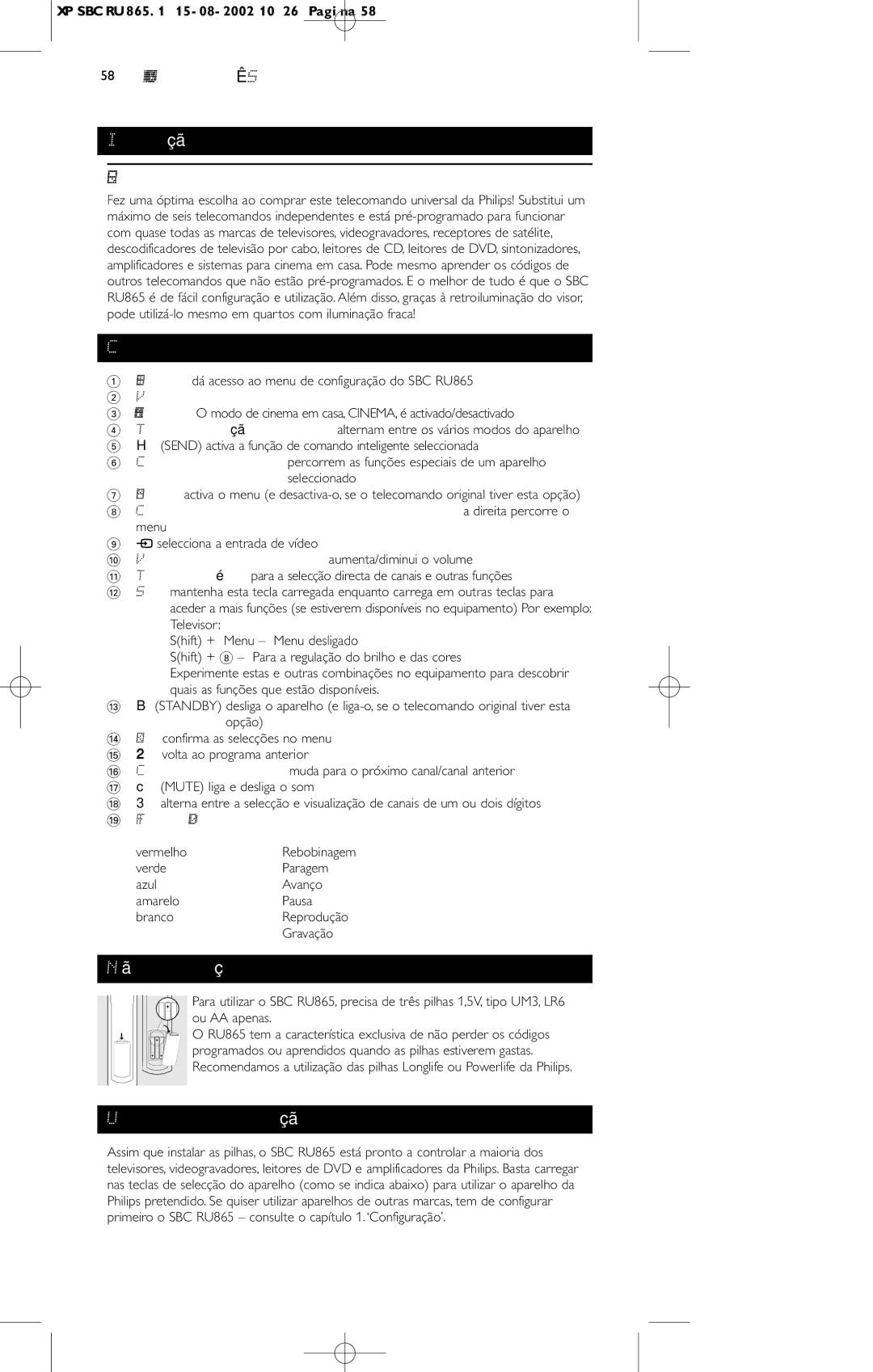 Philips SBC RU 865/00 manual Introdução, Comandos, Não se esqueça das pilhas, Uma breve apresentação 