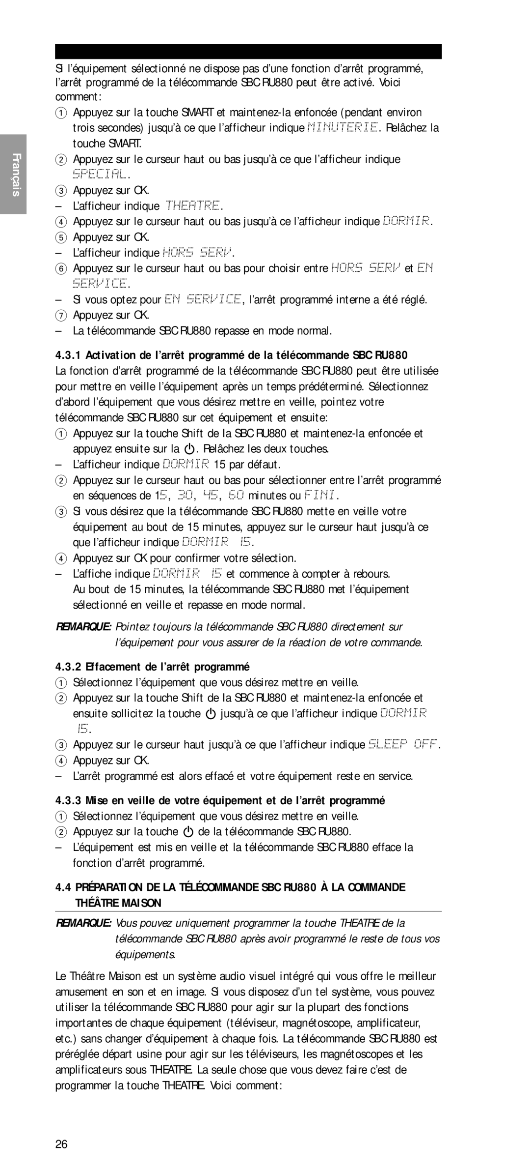 Philips SBC RU 880 manual Effacement de l’arrêt programmé, Mise en veille de votre équipement et de l’arrêt programmé 