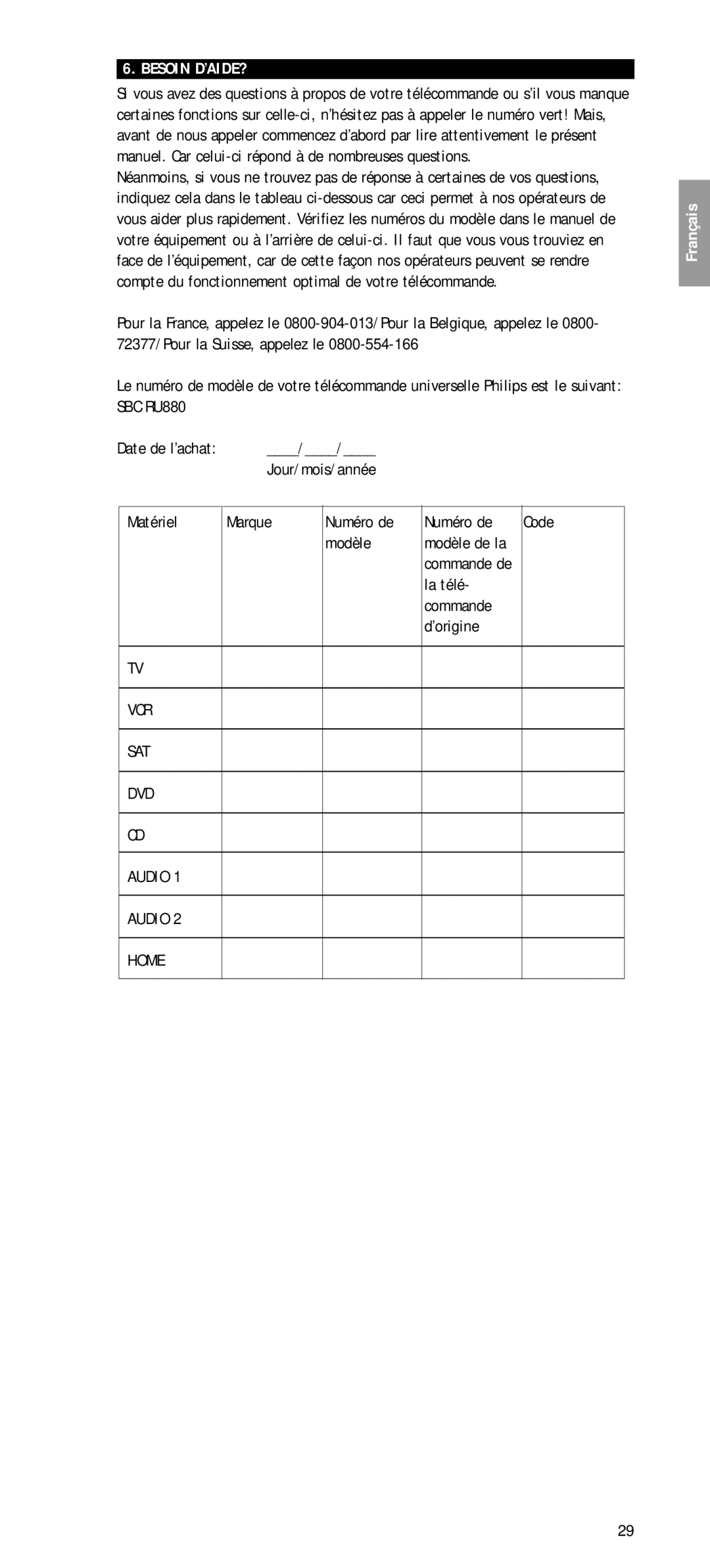 Philips SBC RU 880 manual Besoin D’AIDE?, La télé Commande ’origine 