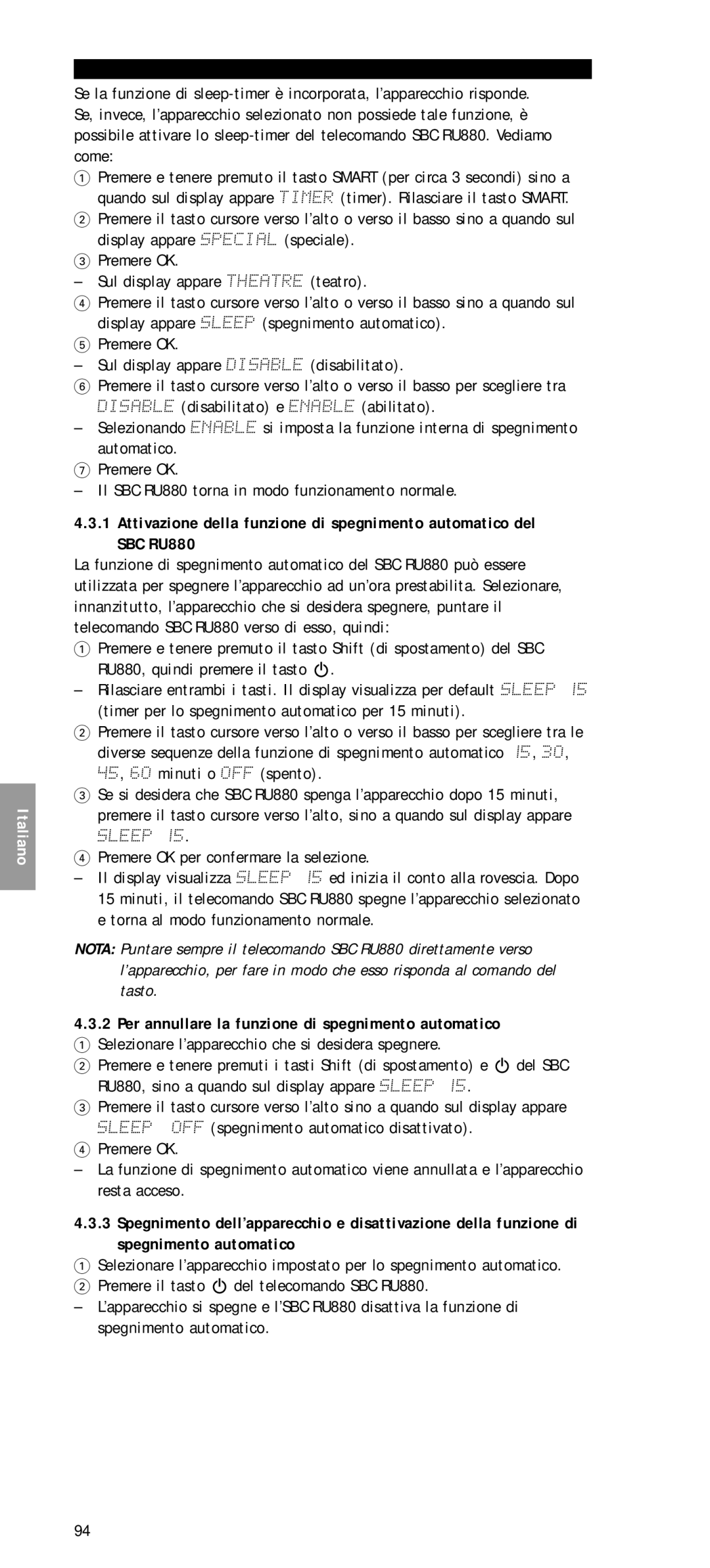 Philips SBC RU 880 manual Per annullare la funzione di spegnimento automatico 