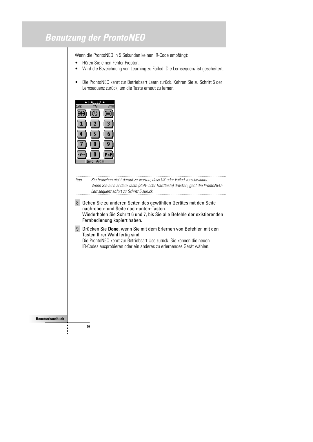 Philips SBC RU 930 manual Lernsequenz sofort zu Schritt 5 zurück 