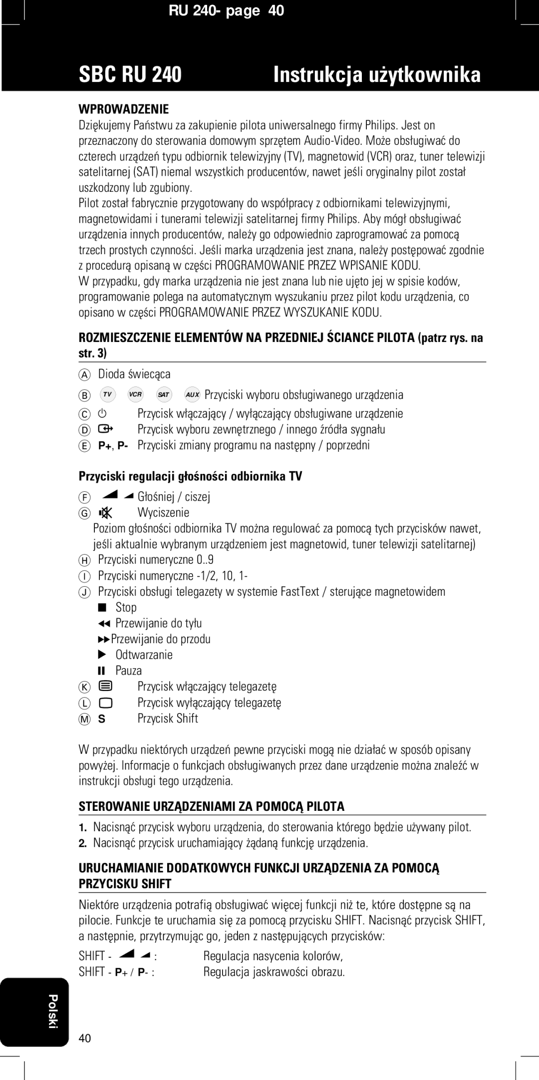 Philips SBC RU240/00U manual Sbc Ru, Instrukcja u¿ytkownika 