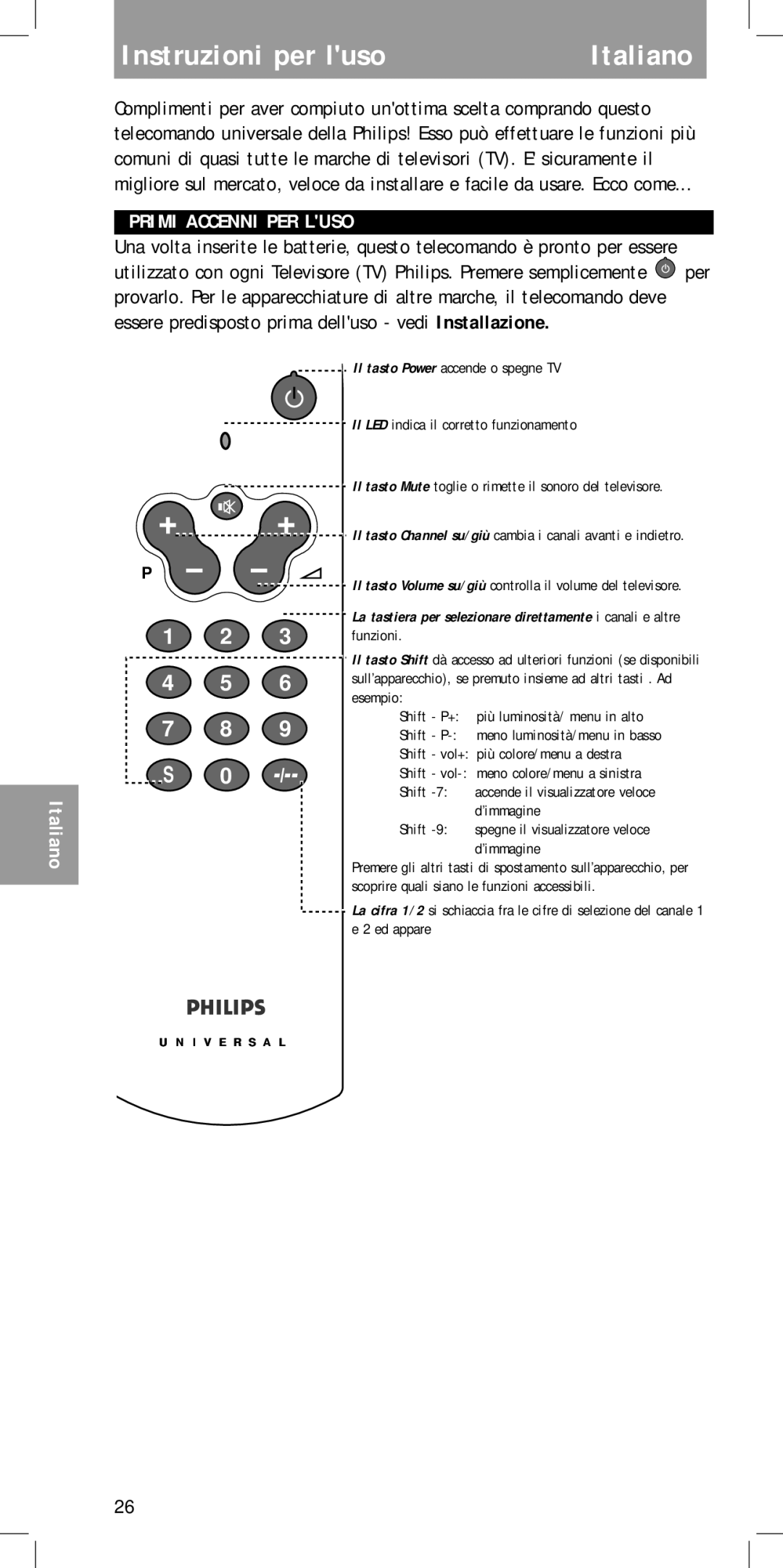 Philips SBC RU410 manual Instruzioni per luso Italiano, Primi Accenni PER Luso 