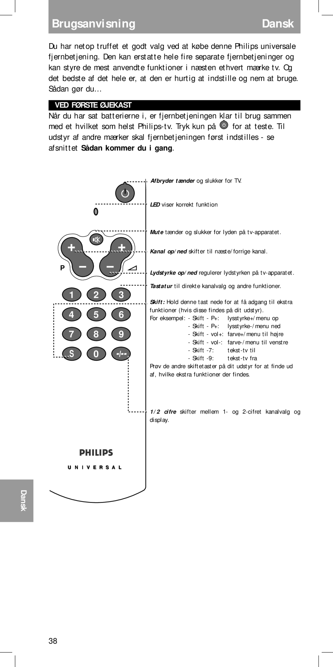 Philips SBC RU410 manual BrugsanvisningDansk, VED Første Øjekast 