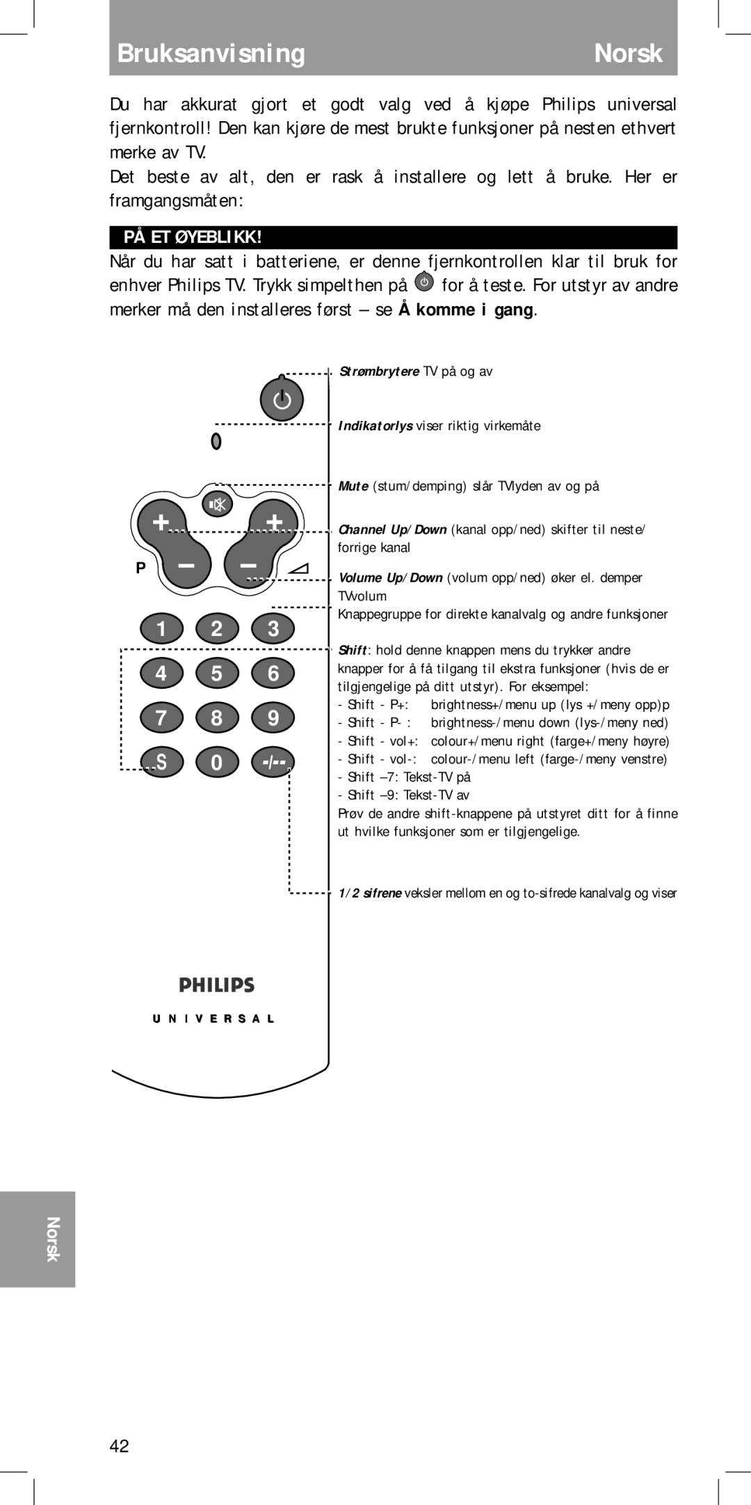 Philips SBC RU410 manual BruksanvisningNorsk, PÅ ET Øyeblikk 