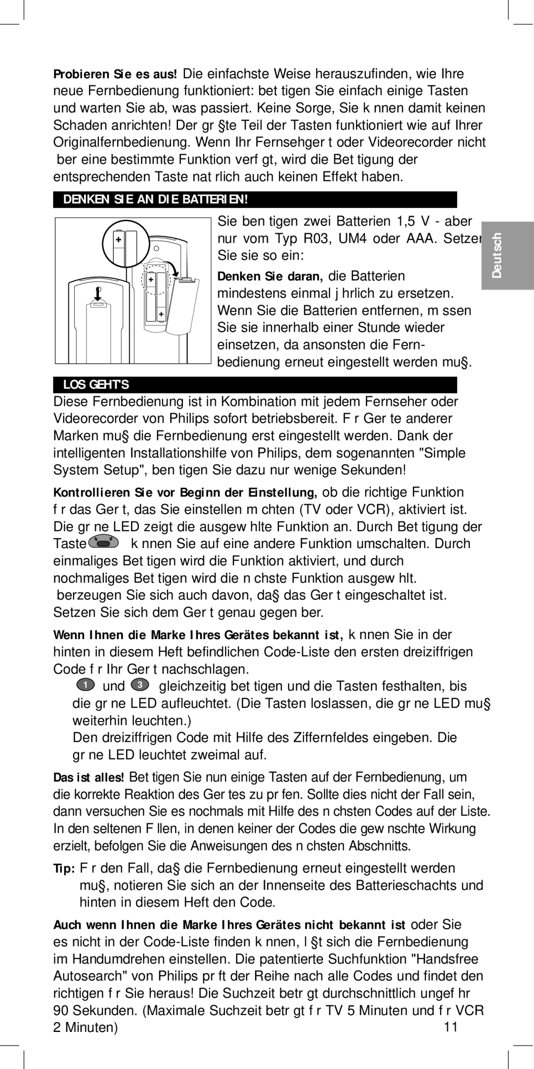 Philips SBC RU422 manual Denken SIE AN DIE Batterien LOS Gehts 