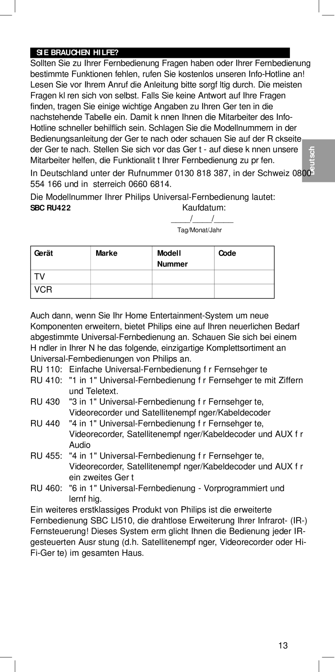 Philips SBC RU422 manual SIE Brauchen HILFE? 