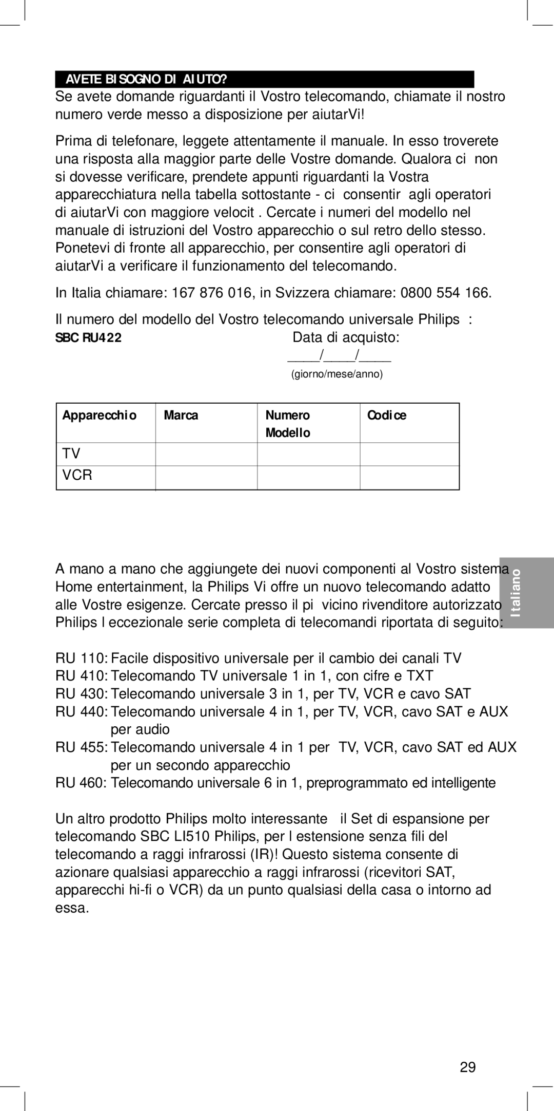 Philips SBC RU422 manual Avete Bisogno DI AIUTO? 