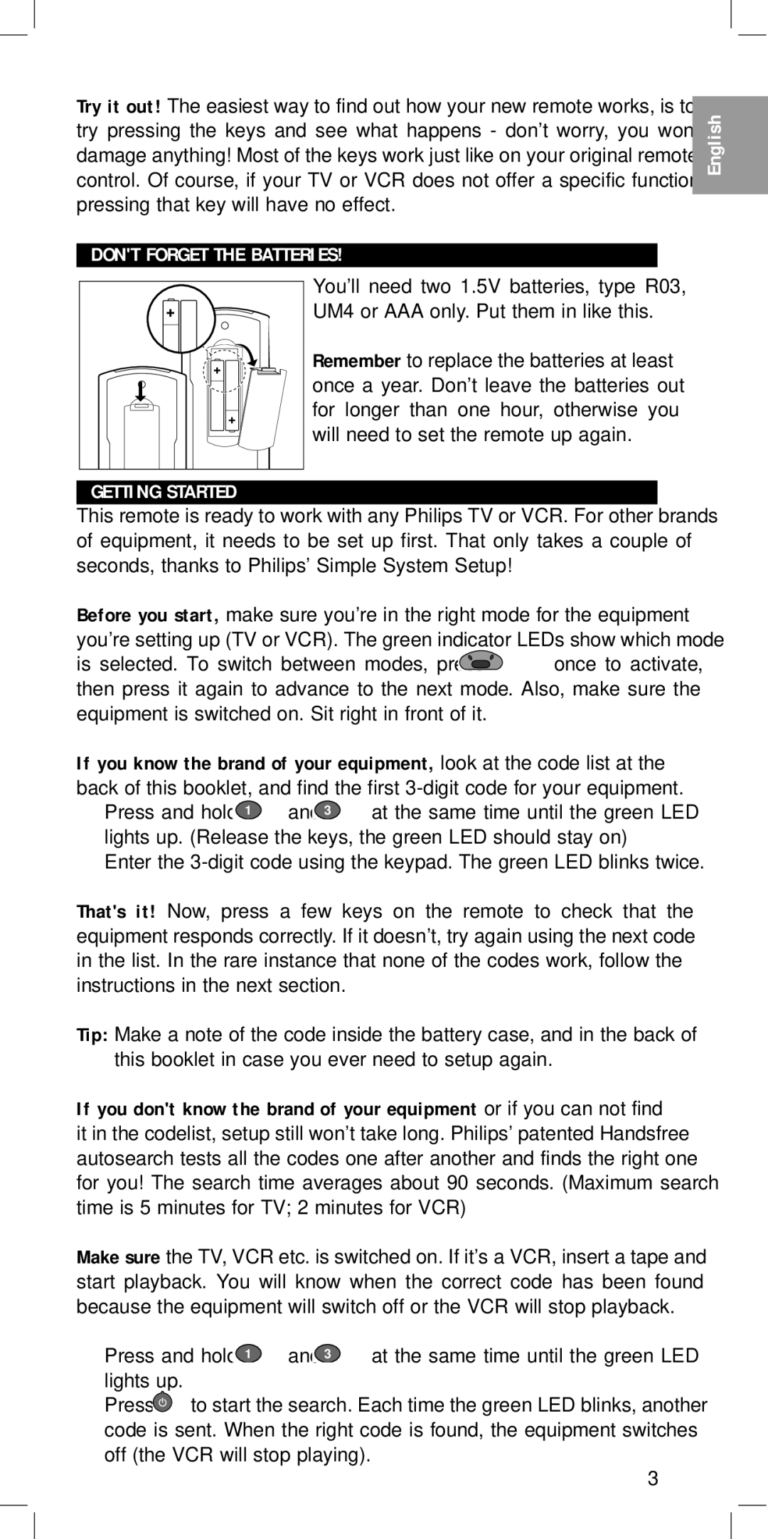 Philips SBC RU422 manual Dont Forget the Batteries, Getting Started 