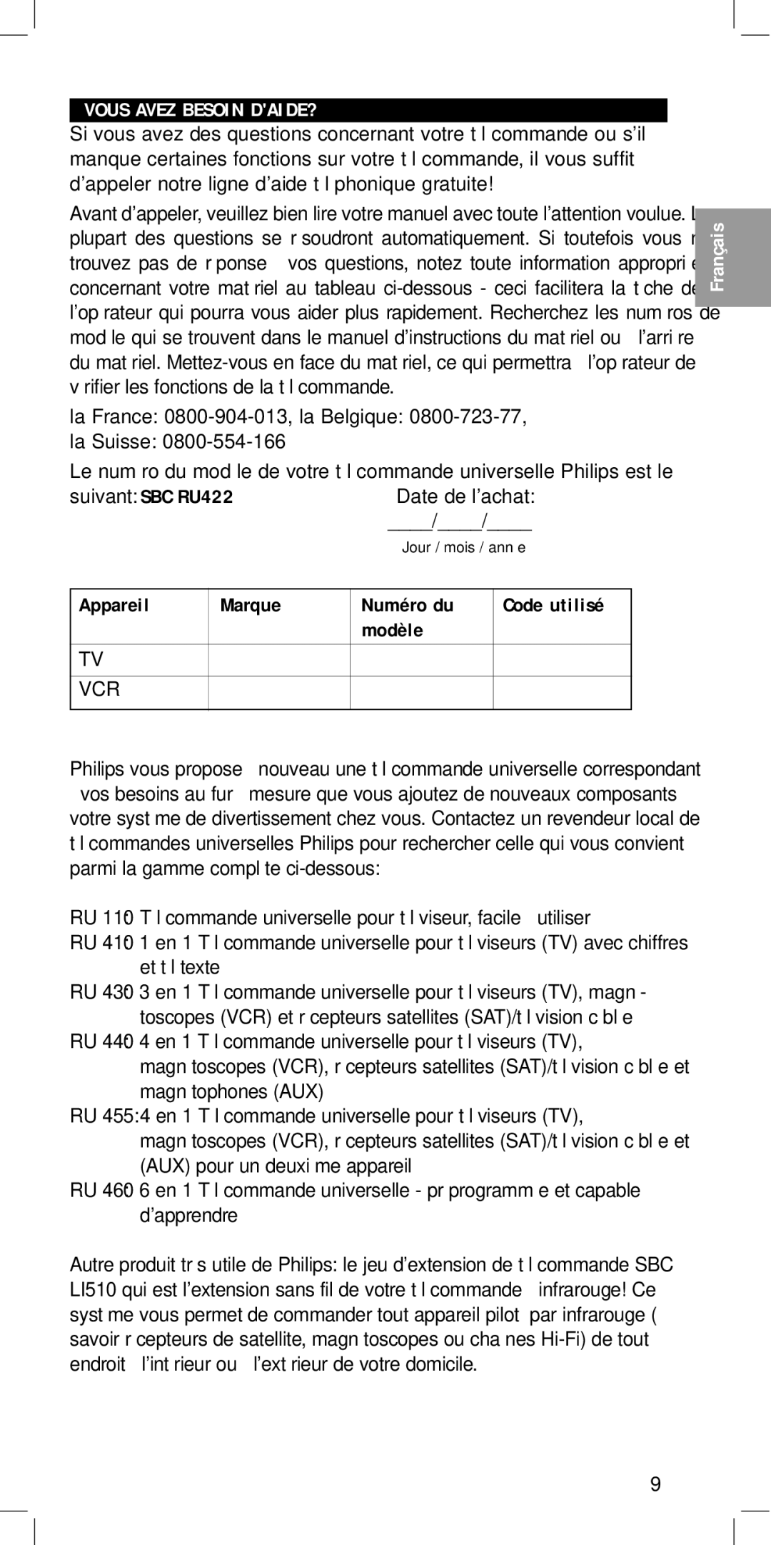 Philips SBC RU422 manual Vous Avez Besoin DAIDE?, Modèle 