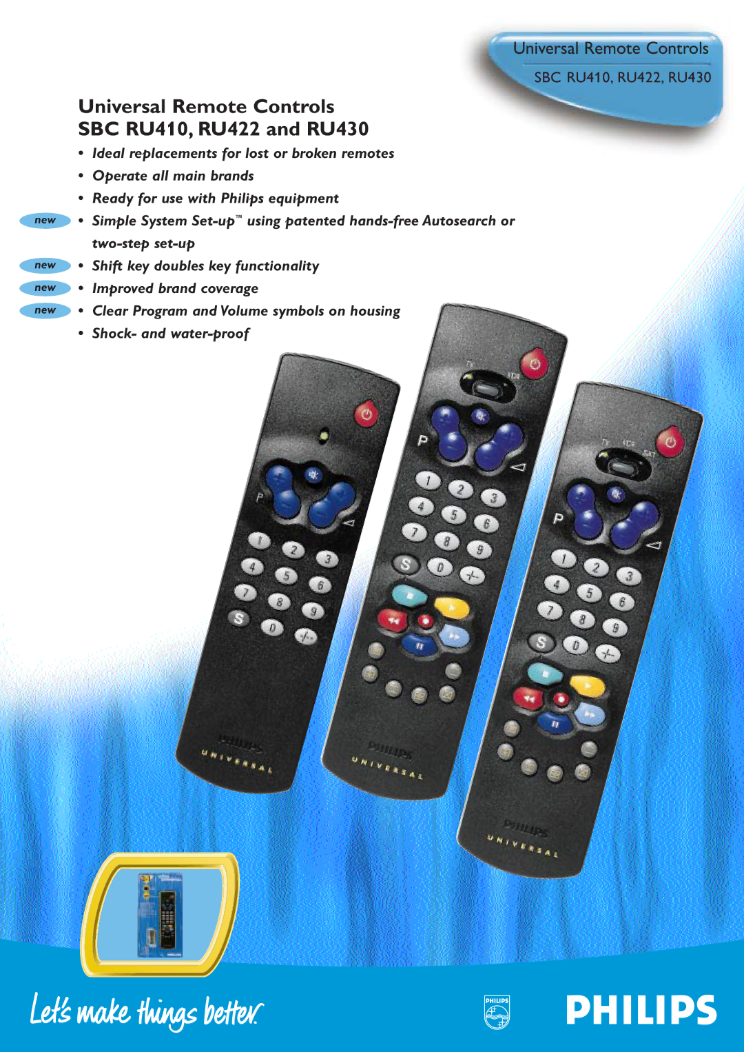 Philips SBC RU430 manual Universal Remote Controls SBC RU410, RU422 and RU430 