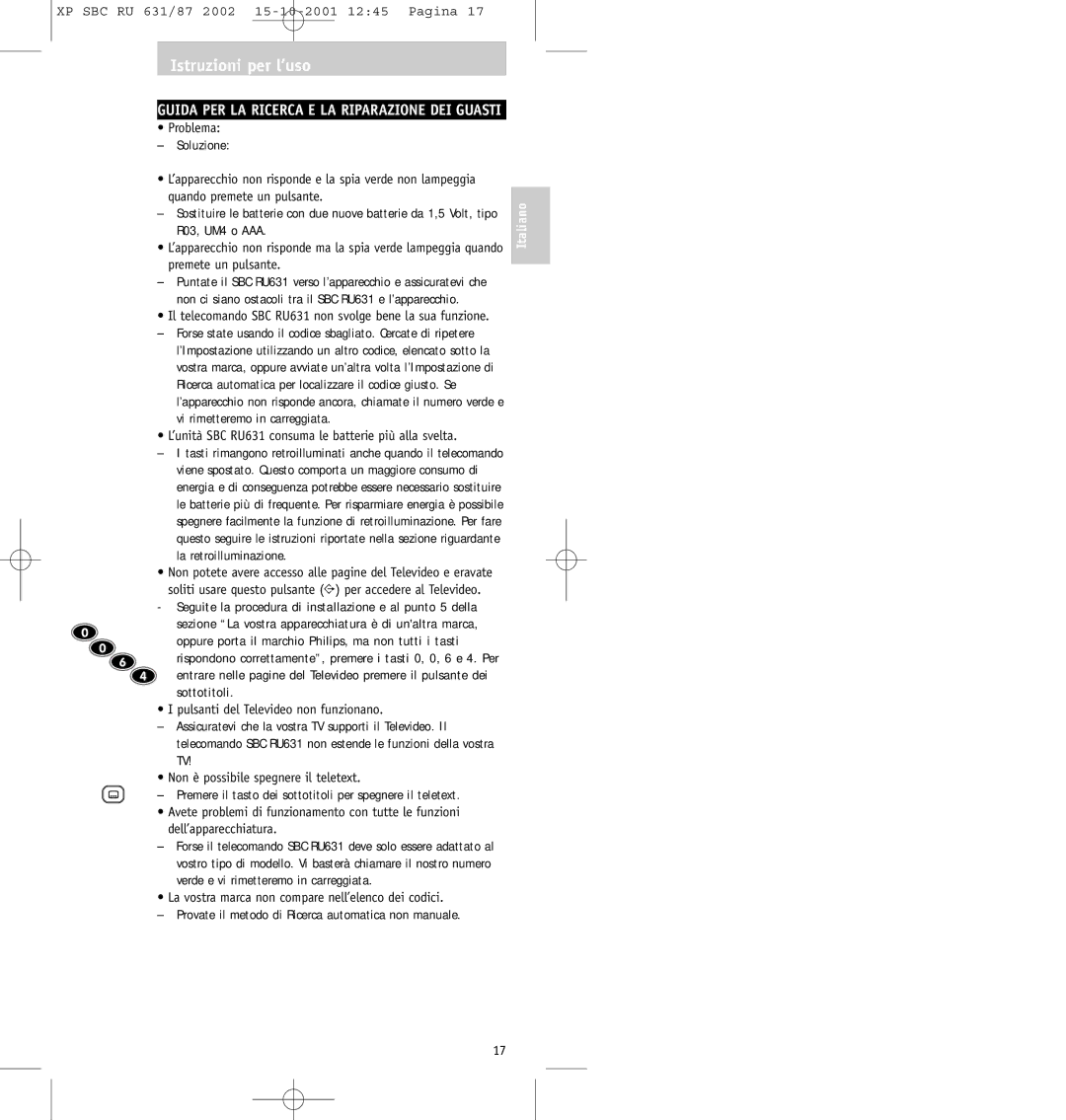 Philips SBC RU631/87 manual Soluzione, Vi rimetteremo in carreggiata, Sottotitoli 