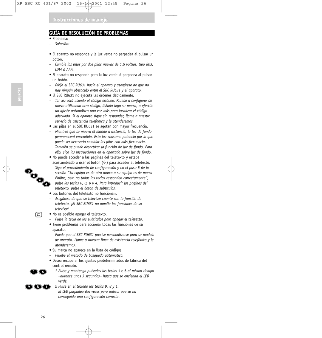 Philips SBC RU631/87 manual Guía DE Resolución DE Problemas 