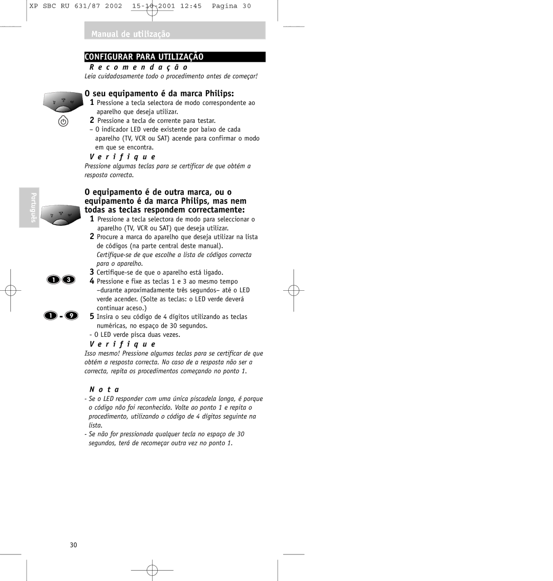 Philips SBC RU631/87 manual Configurar Para Utilização, Seu equipamento é da marca Philips 