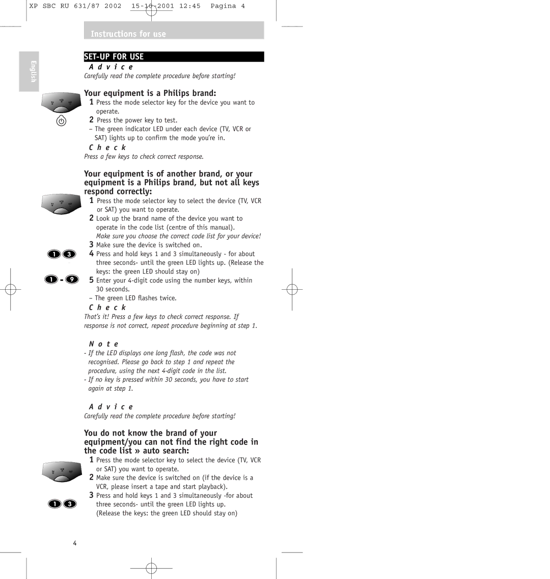 Philips SBC RU631/87 manual SET-UP for USE, Your equipment is a Philips brand, V i c e, E c k, T e 