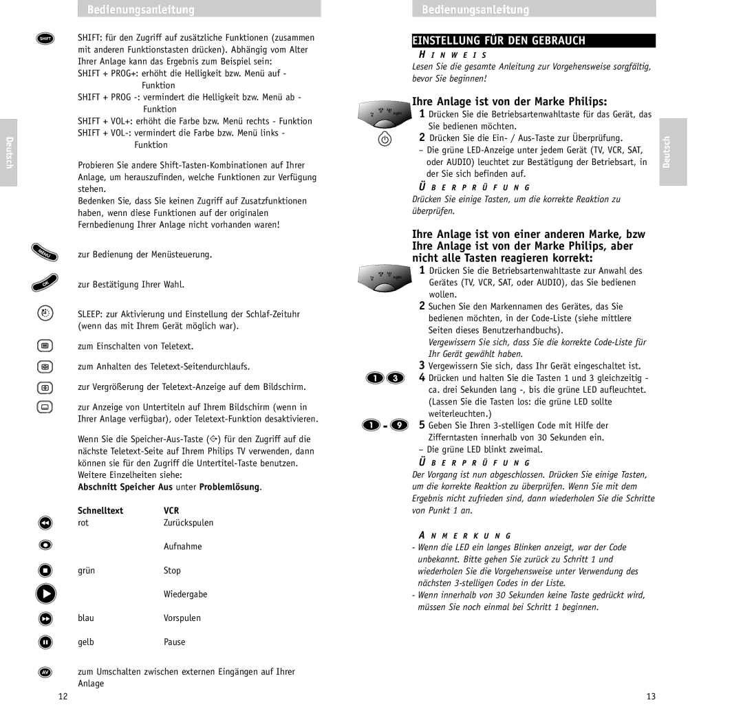 Philips SBC RU640/00 manual Einstellung FÜR DEN Gebrauch, Ihre Anlage ist von der Marke Philips, Deutsch 