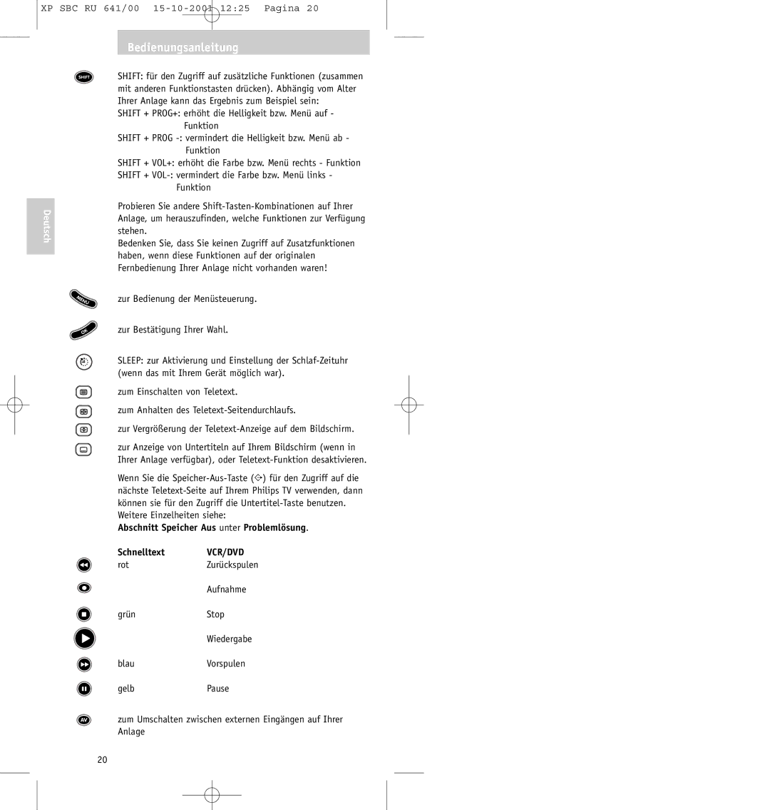 Philips SBC RU641/00 manual Zur Bedienung der Menüsteuerung Zur Bestätigung Ihrer Wahl, Weitere Einzelheiten siehe 