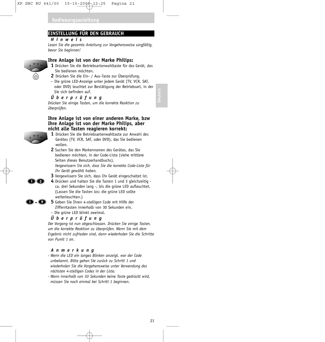 Philips SBC RU641/00 Einstellung FÜR DEN Gebrauch, Ihre Anlage ist von der Marke Philips, N w e i s, E r p r ü f u n g 