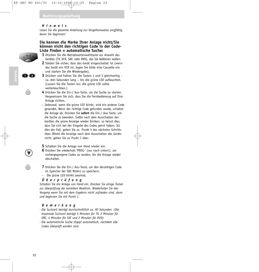 Philips SBC RU641/00 manual Prog 