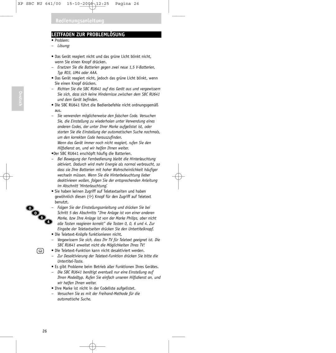 Philips SBC RU641/00 manual Leitfaden ZUR Problemlösung, Lösung 