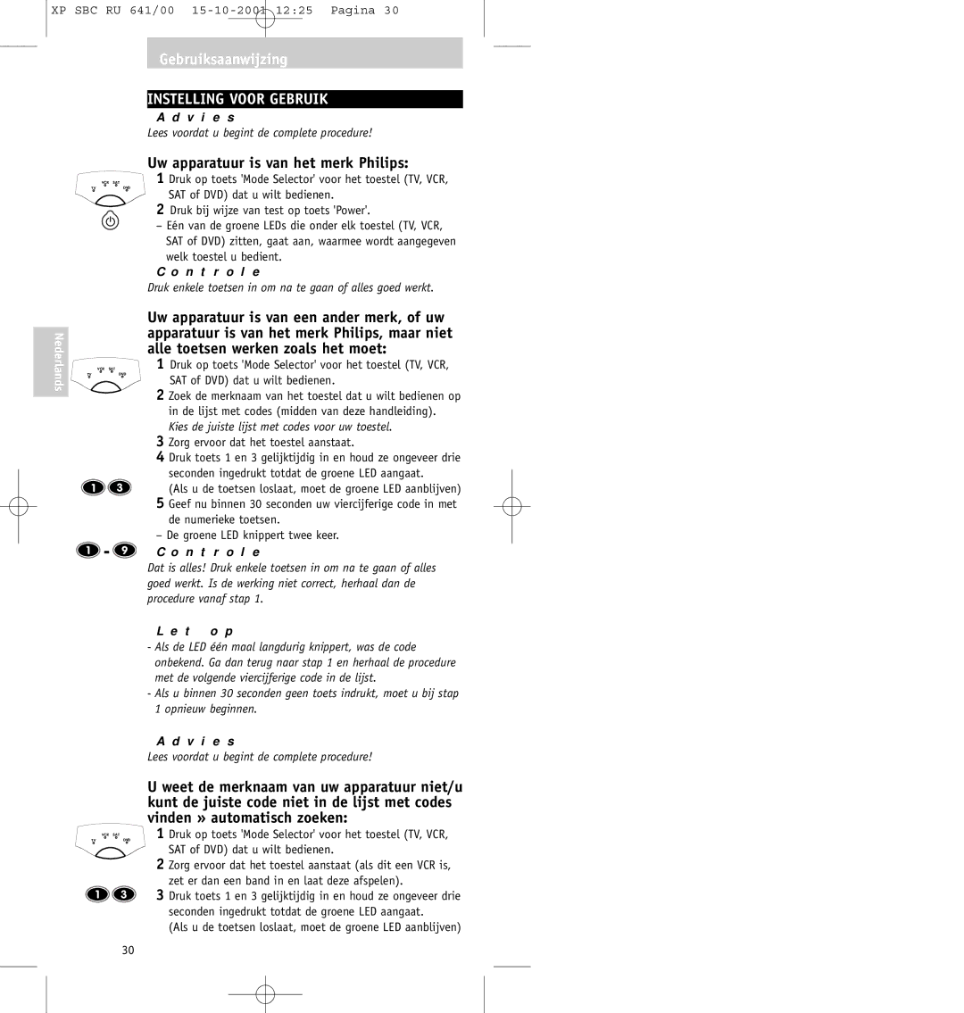 Philips SBC RU641/00 manual Instelling Voor Gebruik, Uw apparatuur is van het merk Philips, V i e s, N t r o l e, T o p 