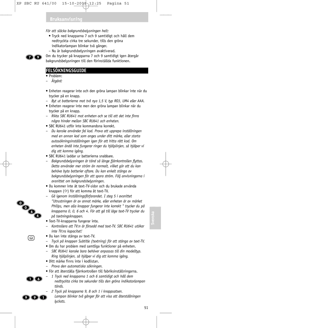 Philips SBC RU641/00 manual Felsökningsguide 