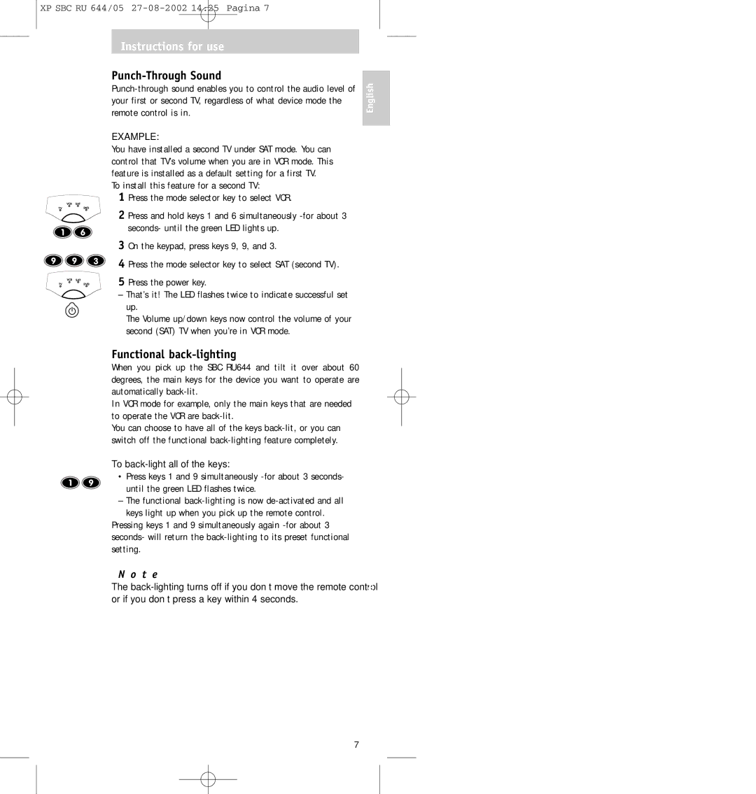 Philips SBC RU644/05 manual Punch-Through Sound, Functional back-lighting, Seconds- until the green LED lights up 